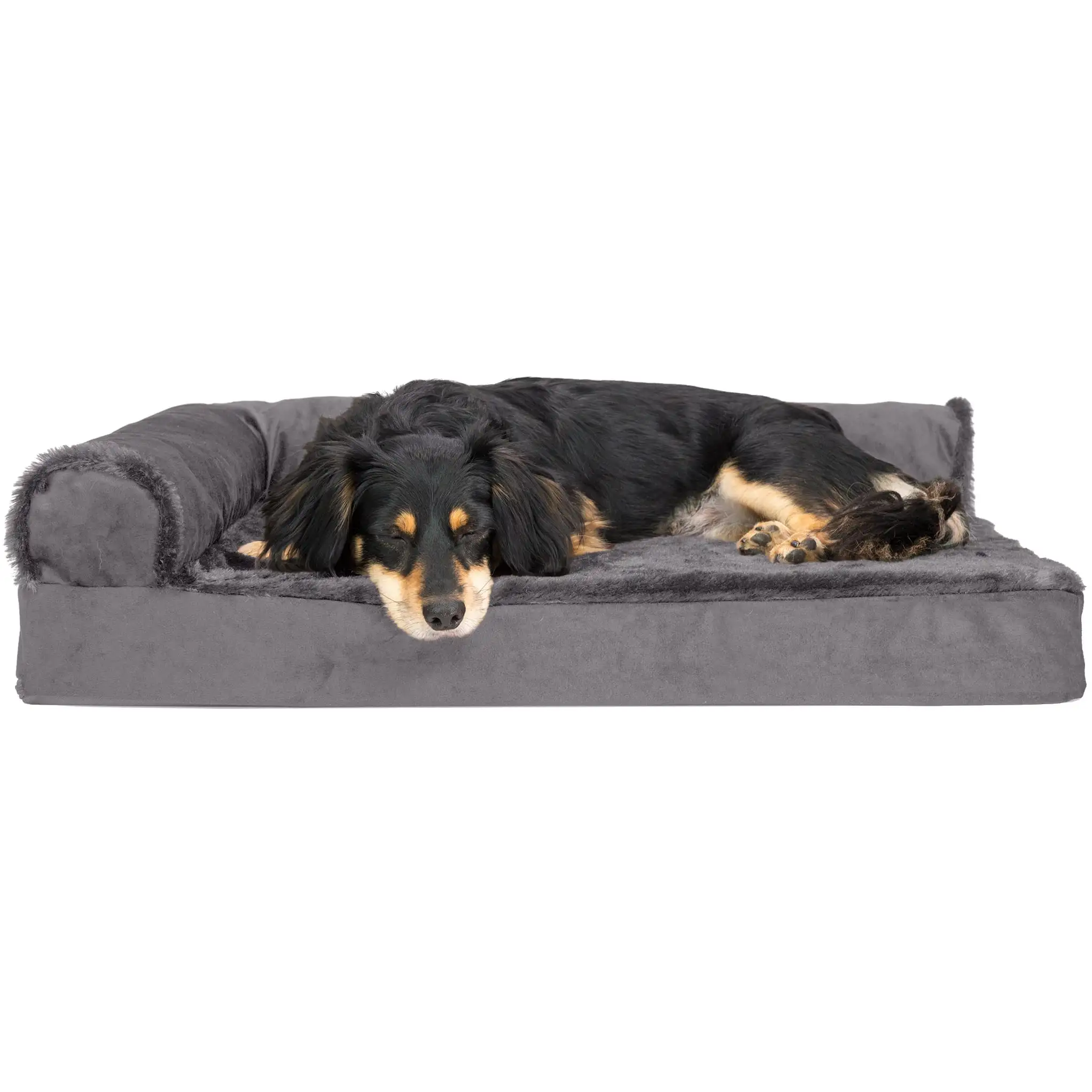 FurHaven Pet Products Plush & Velvet Deluxe Chaise Lounge Orthopedic Sofa-Style Pet Bed for Dogs & Cats - Platinum Gray. Medium