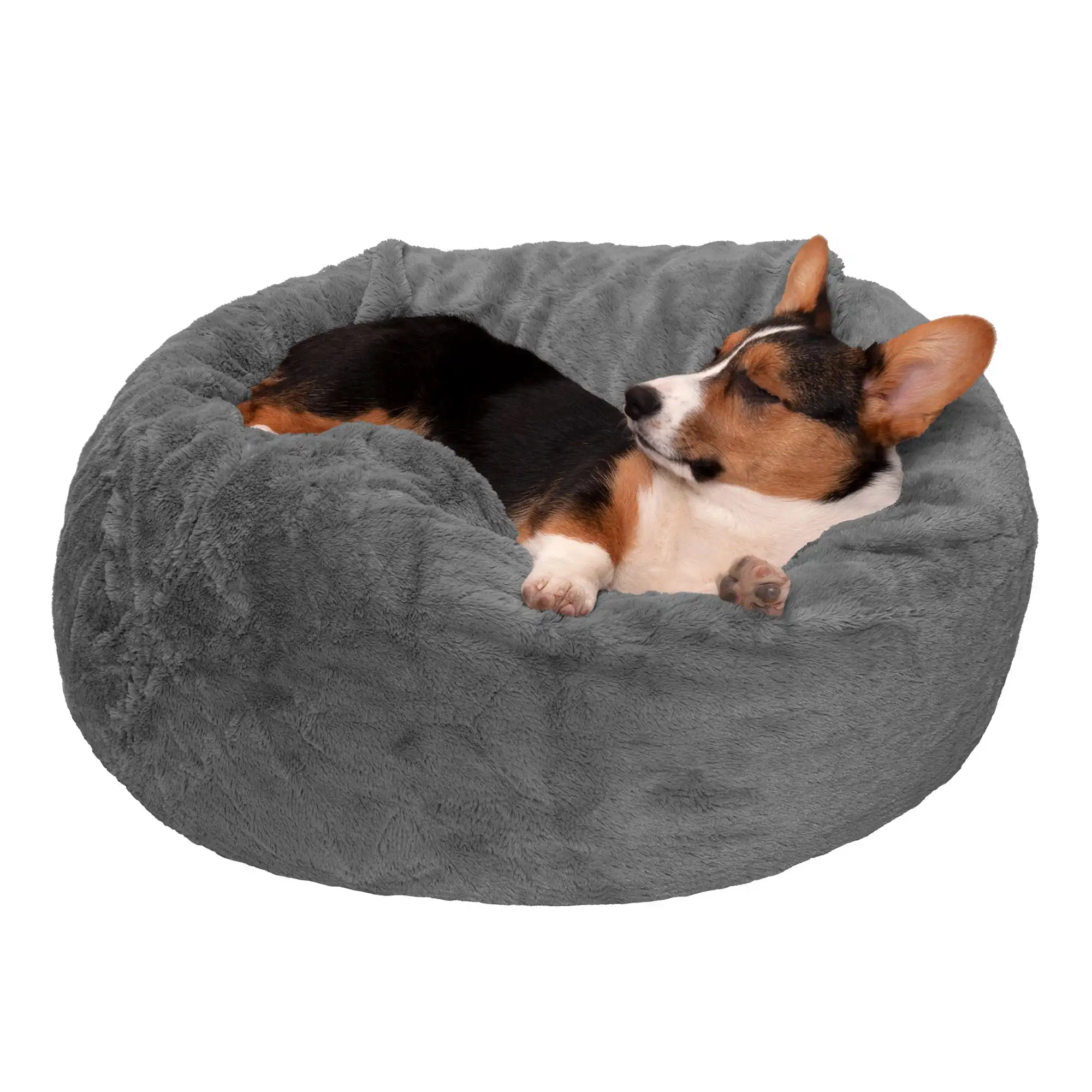 FurHaven Pet Products Round Plush Ball Dog Bed - Gray Mist. Medium - 26