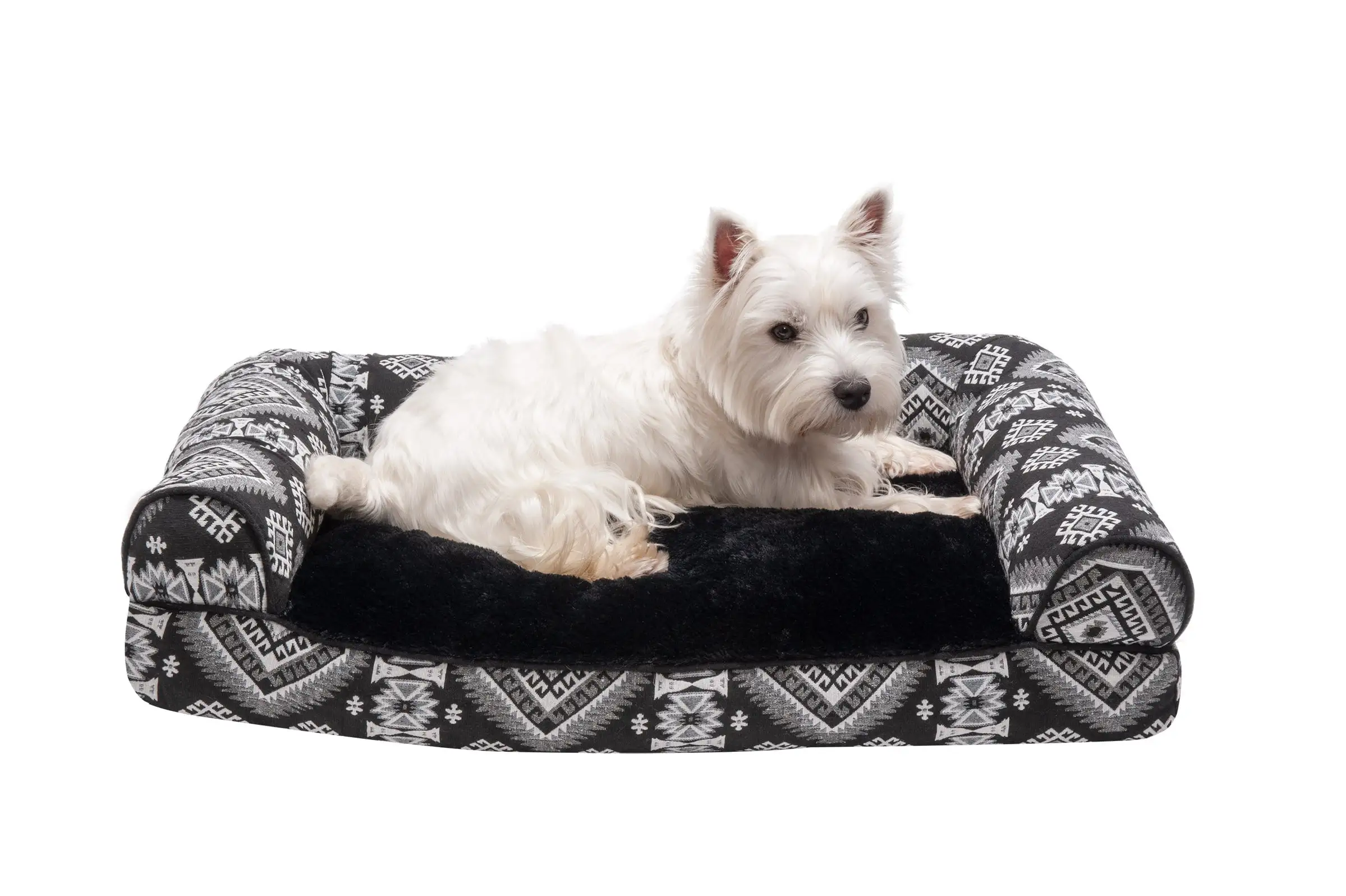 FurHaven Pet Products | Southwest Kilim Pillow Sofa Dog Bed - Black Medallion. Medium