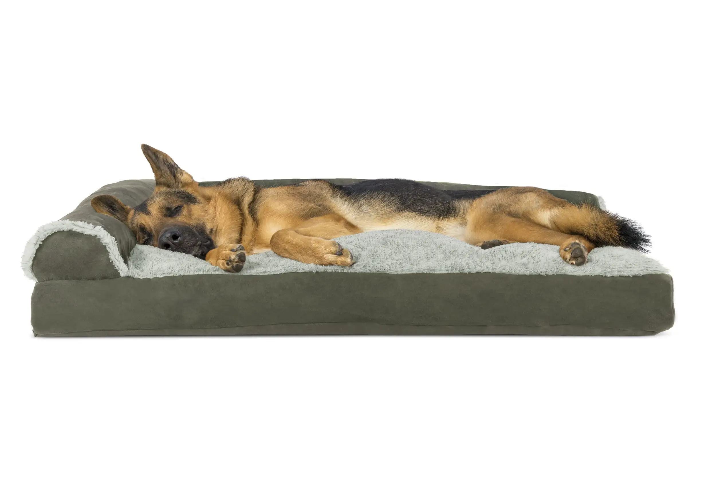 FurHaven Pet Products Two-Tone Faux Fur & Suede Pillow Deluxe Chaise Lounge Pet Bed for Dogs & Cats - Dark Sage. Jumbo