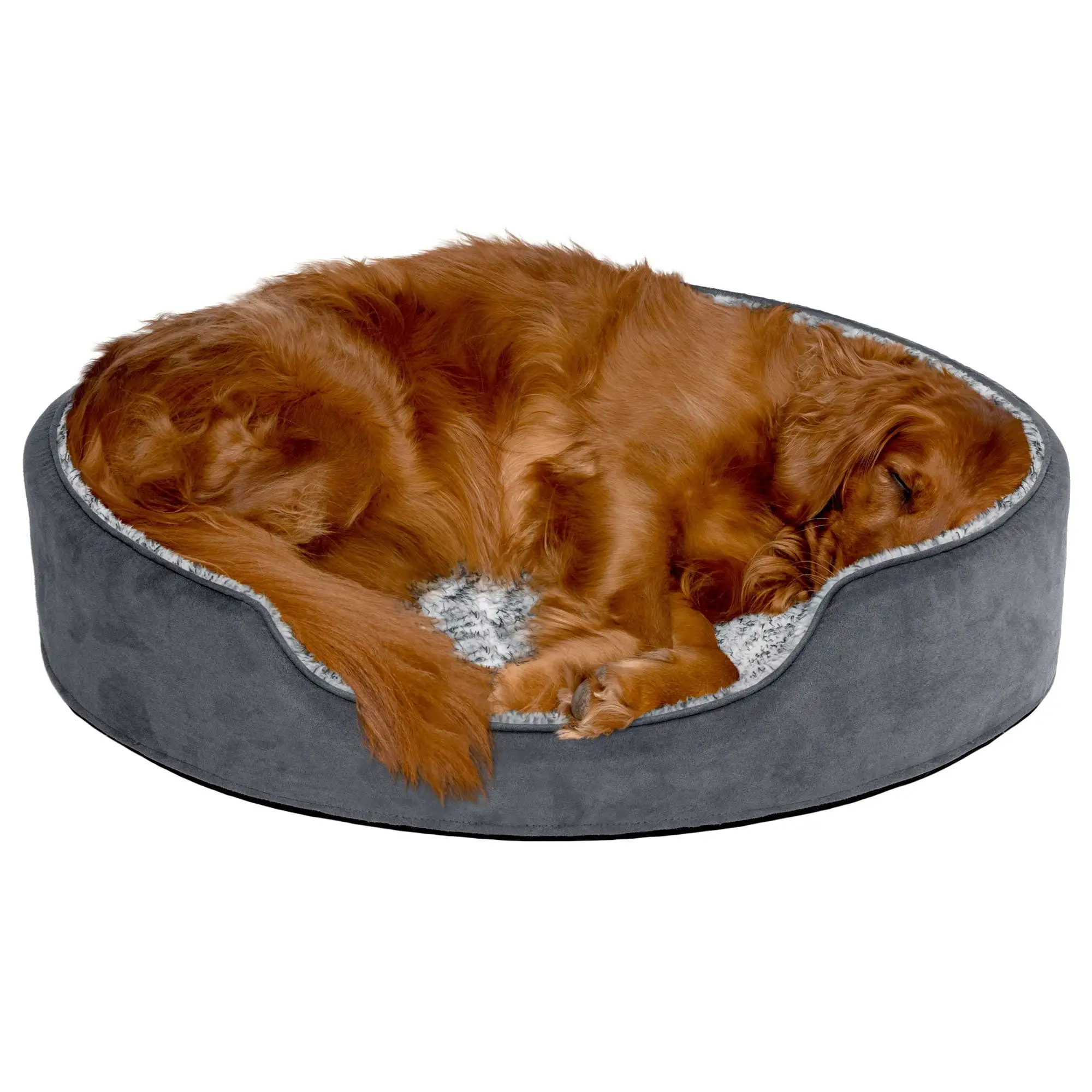 FurHaven Pet Products Two-Tone Fur & Suede Oval Pet Bed for Dogs & Cats - Extra Large. Gray