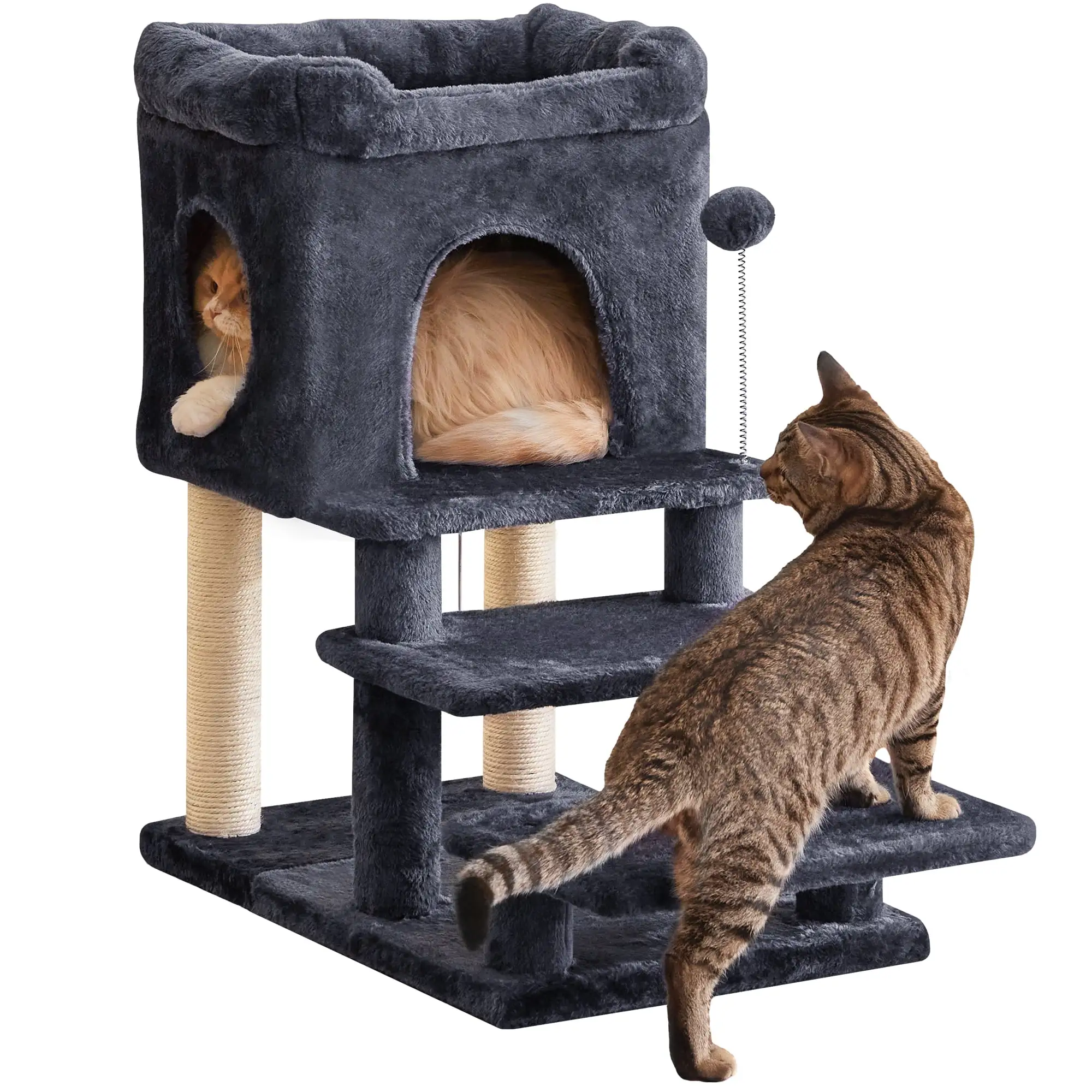 Furcato Cat Tree with 3 Steps. 28.7 inches Cat Tower for Indoor Cats. Cat Condo with Sisal-Covered Scratching Posts. Smoky Grey