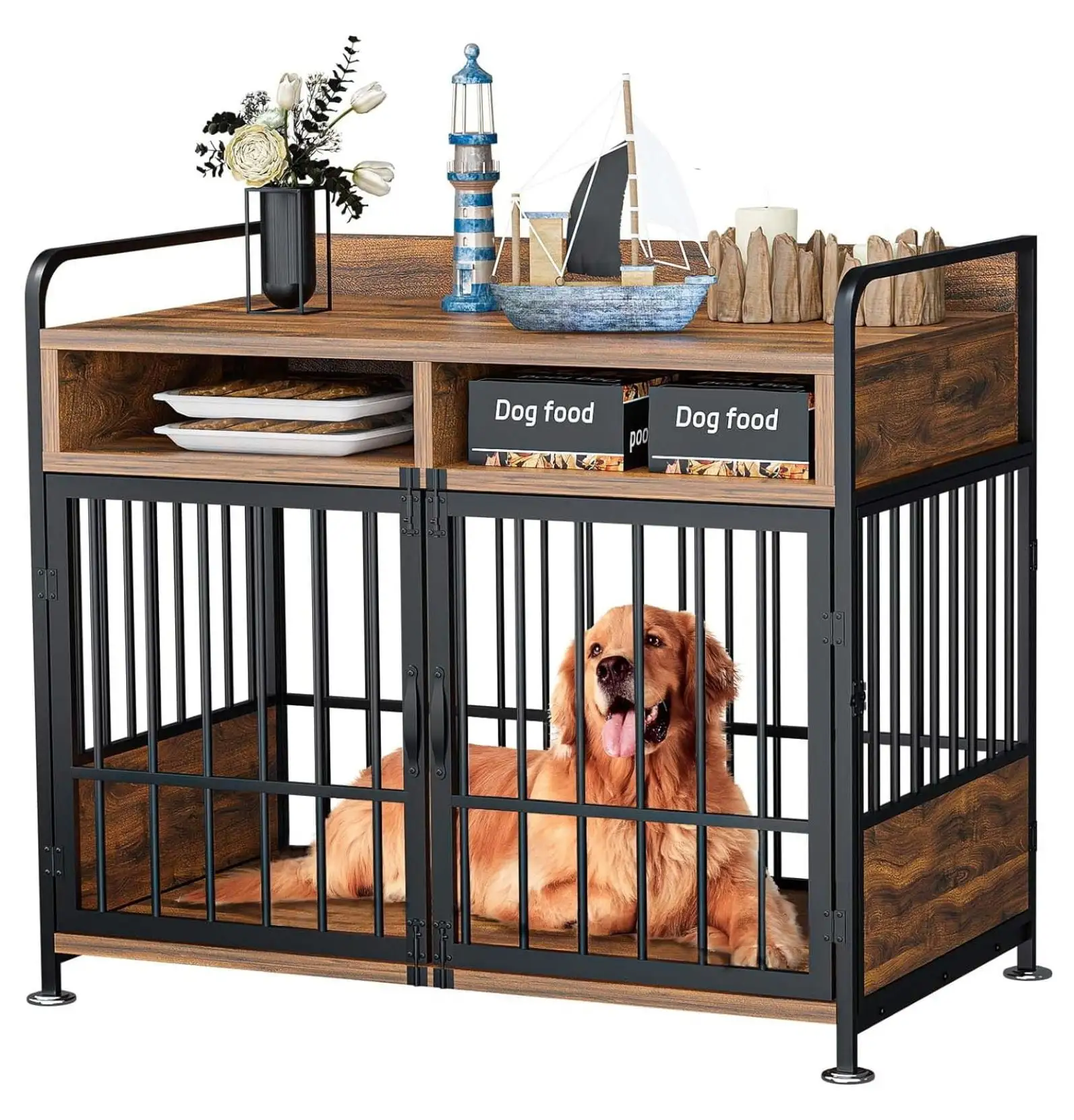 Furniture Dog Crate Large Dogs.Double Dog Crate Furniture for 2 Large dogs.Wood Dog Cage Table with Drawers Storage.Dog Crates for Medium and Large Dogs Indoor.Sturdy Metal Dog Crate.42 Inch Dog Crate