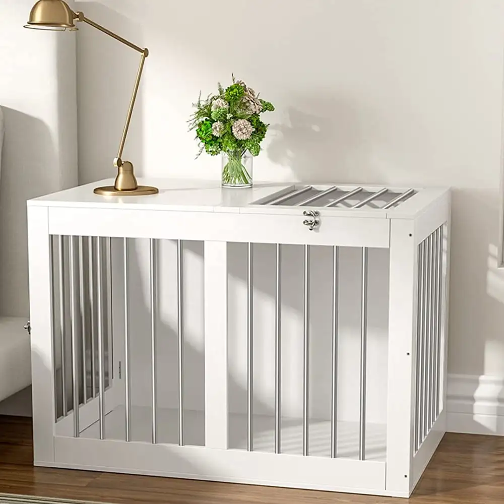 Furpezoo Medium Dog Crate End Table.Modern Wood Dog Cage Furniture. White. 32L x 19.7W x 22H