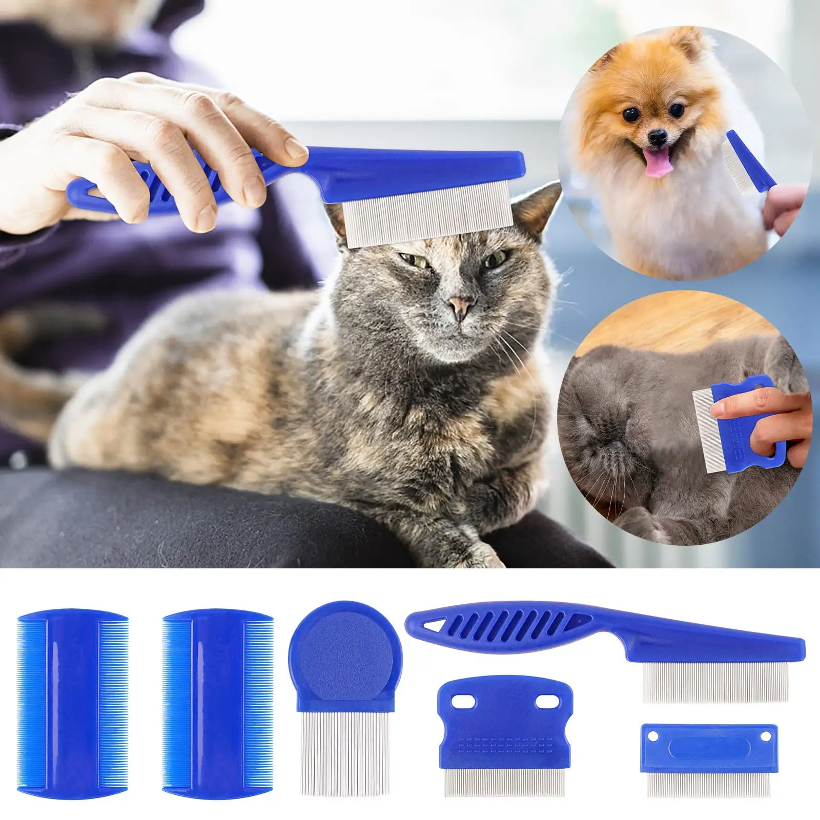 GBSELL Pet Mats clearance Pet Flea Comb 6-piece Set Of Blue Comb Stainless Steel Needle Dense Tooth and Dog Comb