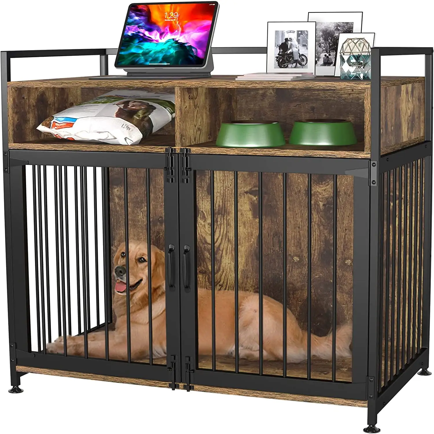 GDLF Dog Crate Furniture-Style Indoor Heavy Duty Kennel with Storage & Anti-Chew