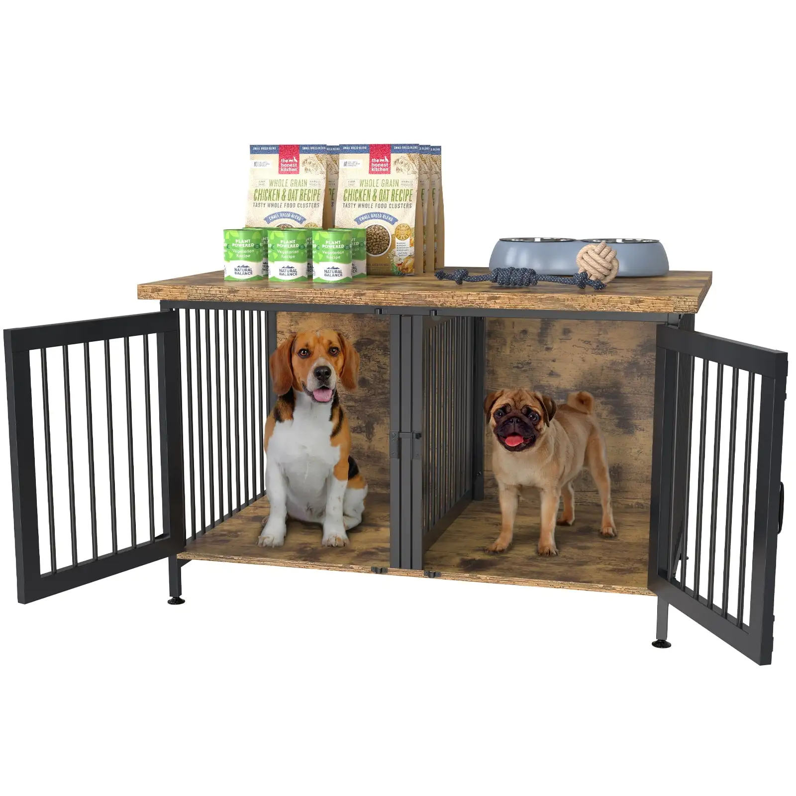 GDLF Double Dog Crate with Divider for 1 or 2 dogs. Indoor Kennel Cage (Int.dims:36.2”Wx24.5”Dx21”H)