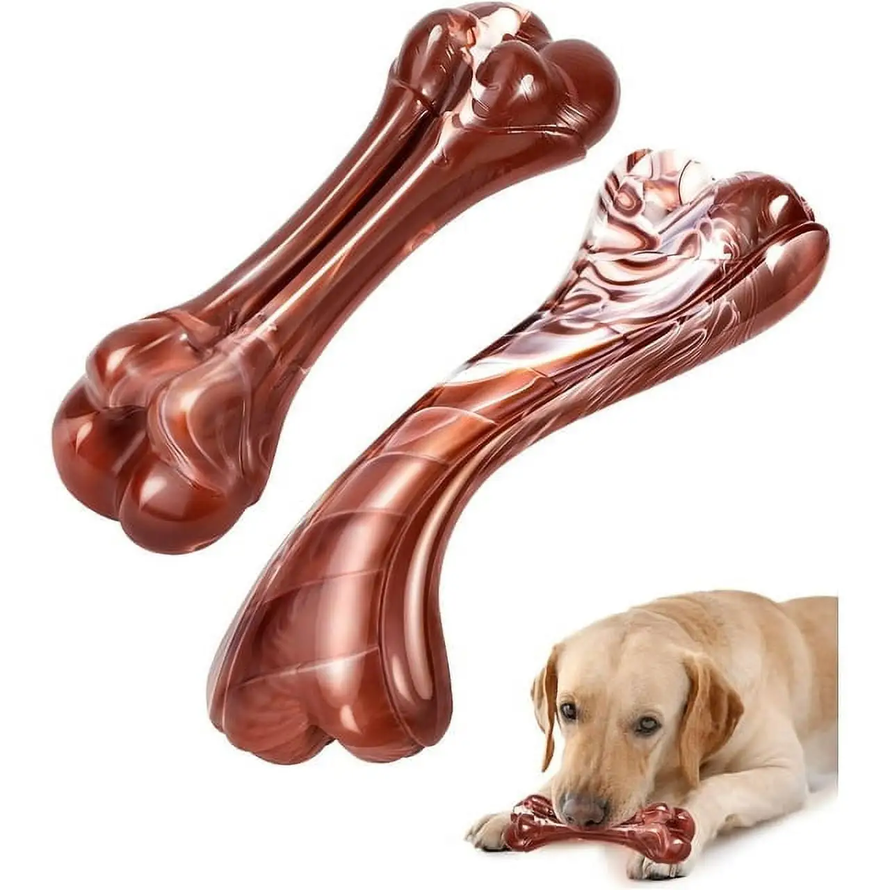 GEE BON 2 Pack Dog Toys for Aggressive Chewers. Durable Dog Chew Toys for Aggressive Chewers Large Breed. Tough Nylon Dog Chew Bones for Medium and Large Dogs- Chicken & Peanut Flavors