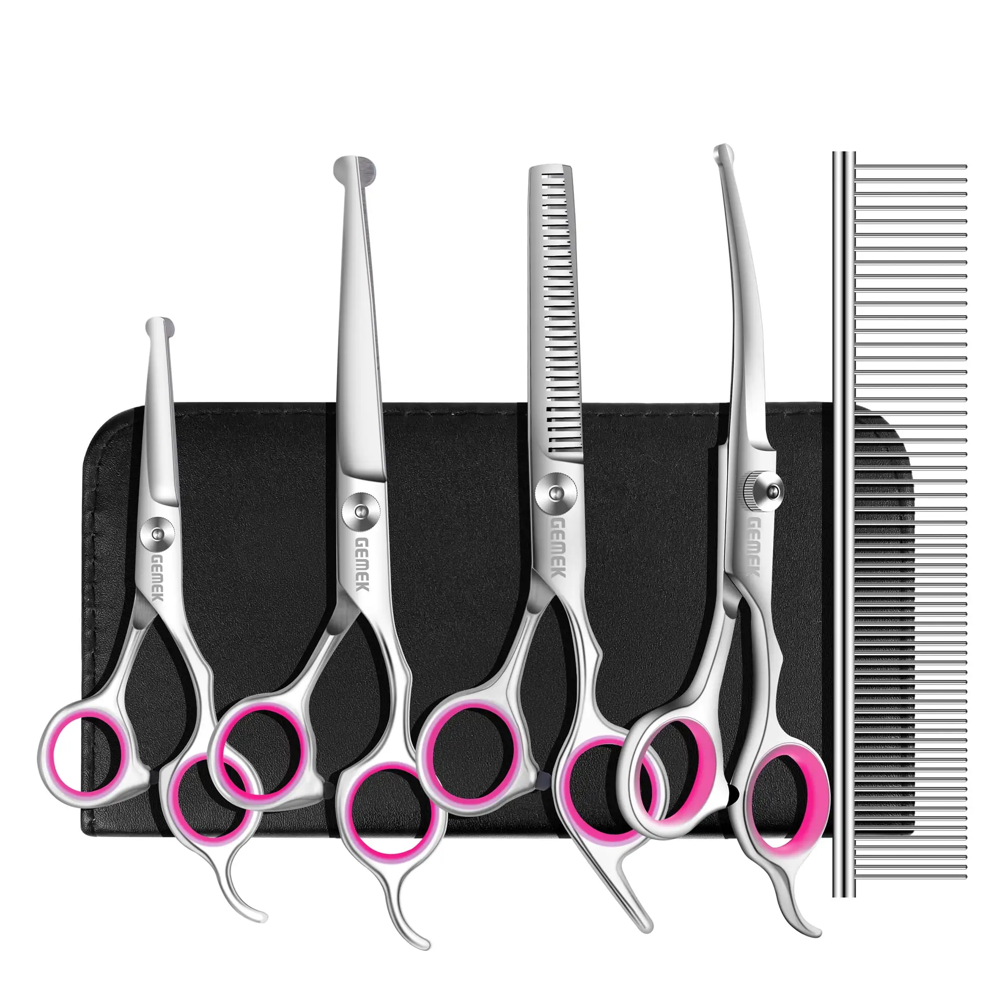 GEMEK Dog Grooming Scissors Set. Safety Round Tip Pet Professional Grooming Tool 5 Pieces Kit