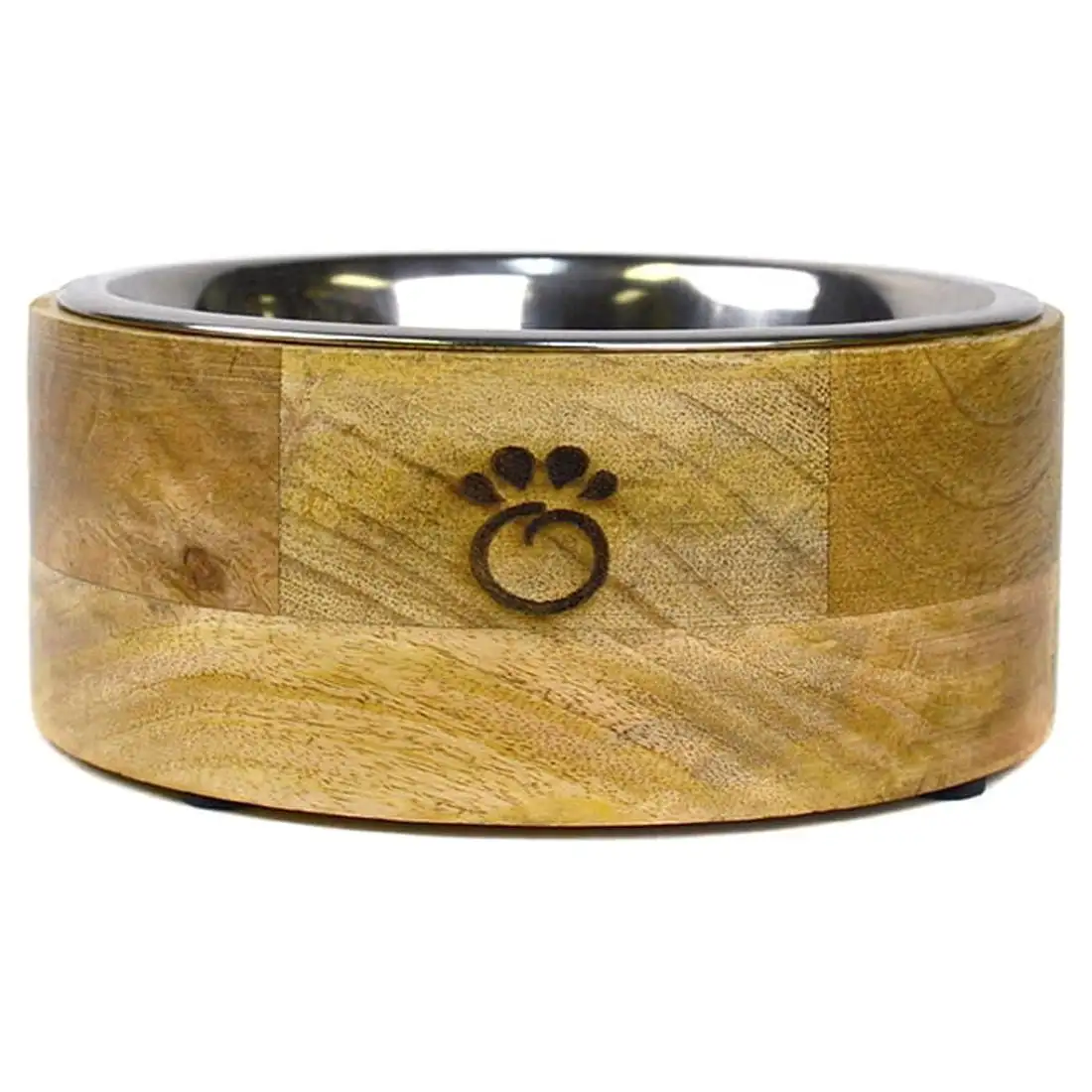 GF Pet Dog Bowl Mango Wood Elevated Removable Stainless Steel Insert for Small Medium Large Dogs. M