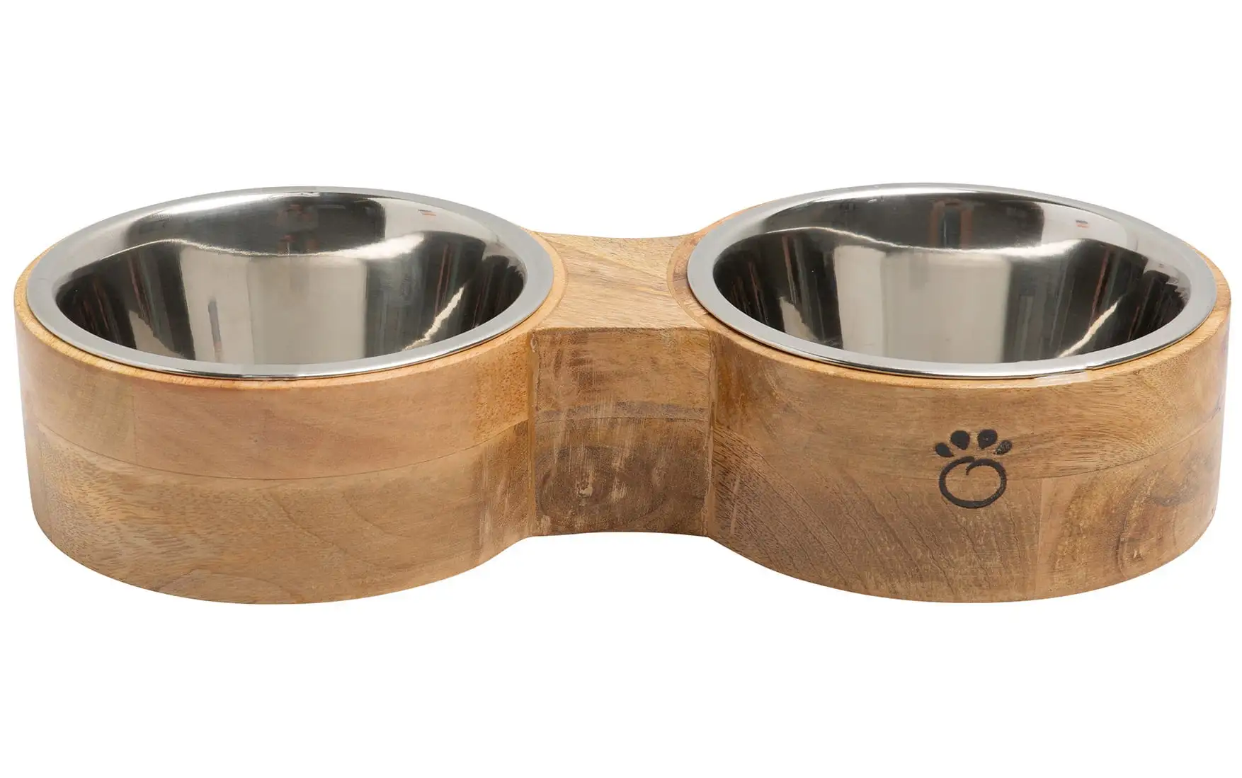 GF Pet Figure 8 Feeder Dog Bowl Mango Wood Elevated Removable Stainless Steel Insert for Small Medium Large Dogs. L