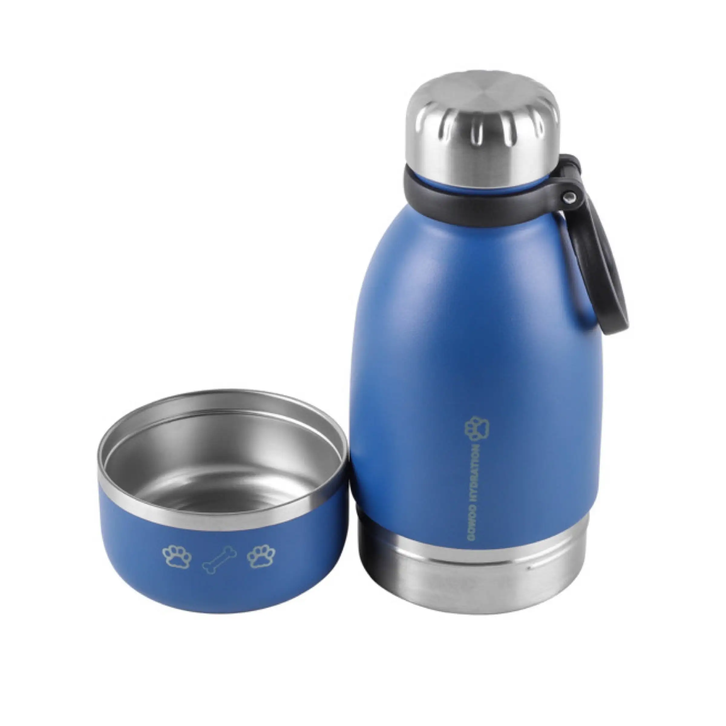 GOWOO HYDRATION INSULATED PET WATER BOTTLE WITH DETACHABLE PET BOWL - BLUE. 33oz FOR DOGS OR CATS