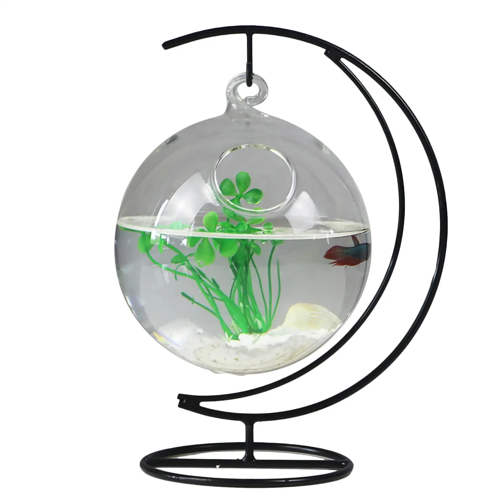 GadgetVLot Random color transparent glass small fish tank wrought iron hanging gold fish tank