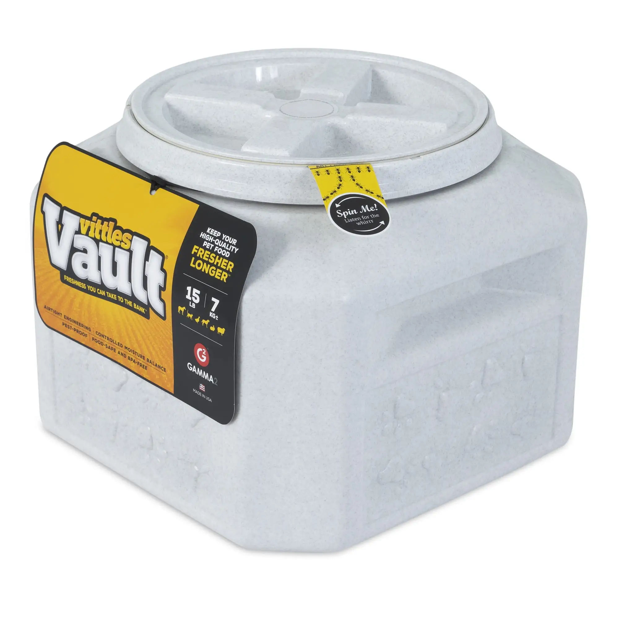 Gamma2 Vittles Vault Outback Pawprint Plastic Pet Food Storage Container. Grey. 15 Pound Capacity