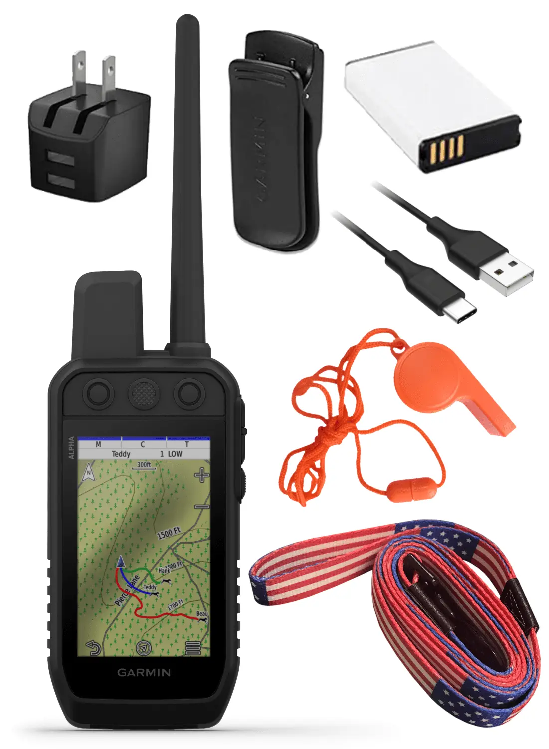 Garmin Alpha 300 Handheld. Advanced Dog Tracking and Training Handheld. Touchscreen with Wearable4U Leash and Whistle Bundle