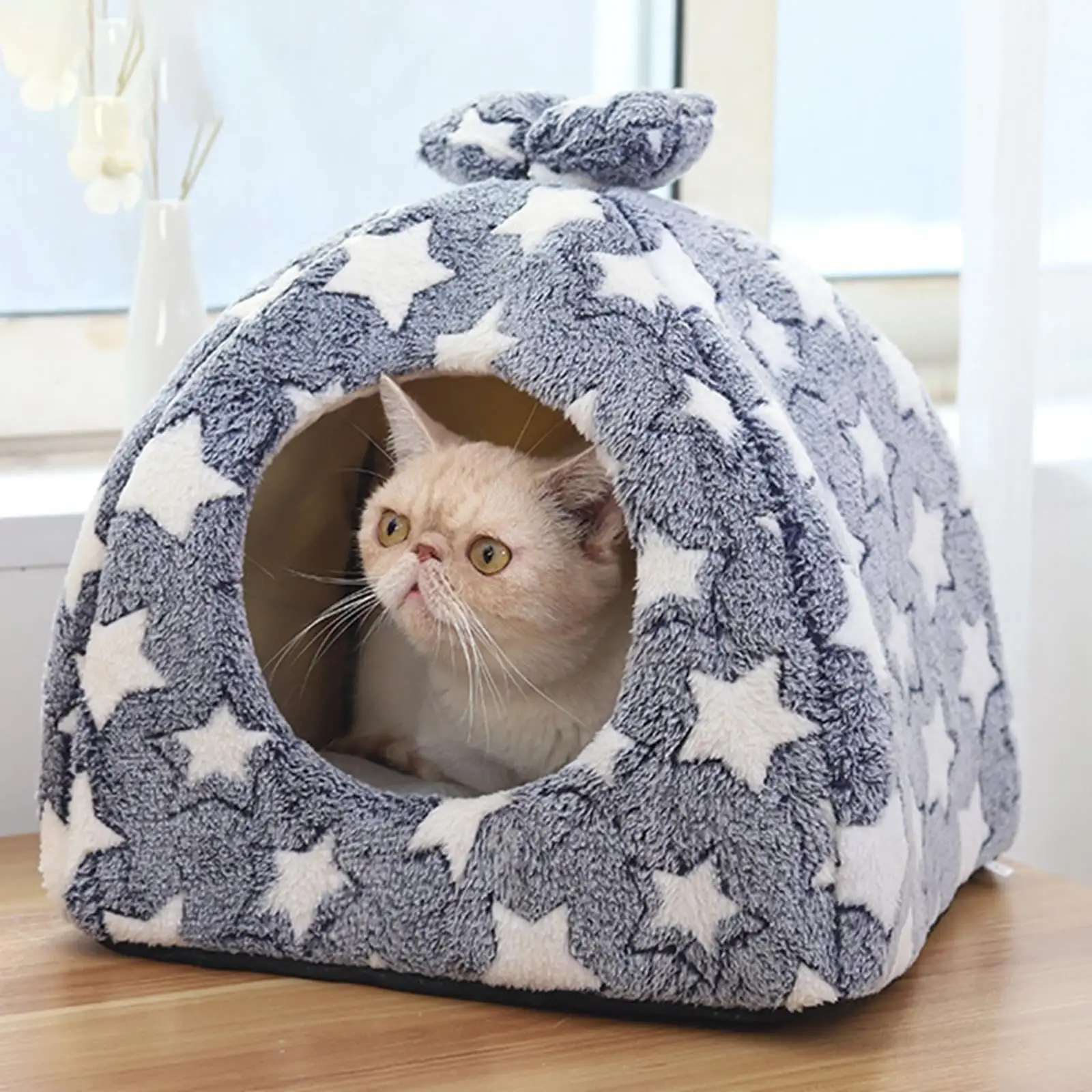 Gazechimp Cat Bed Cave for Indoor Cats. Pet Beds Soft Warm Cat House for Kitten and Small Animal Comfortable Cat Tent Cat Hut.Gray 32x33x37cm