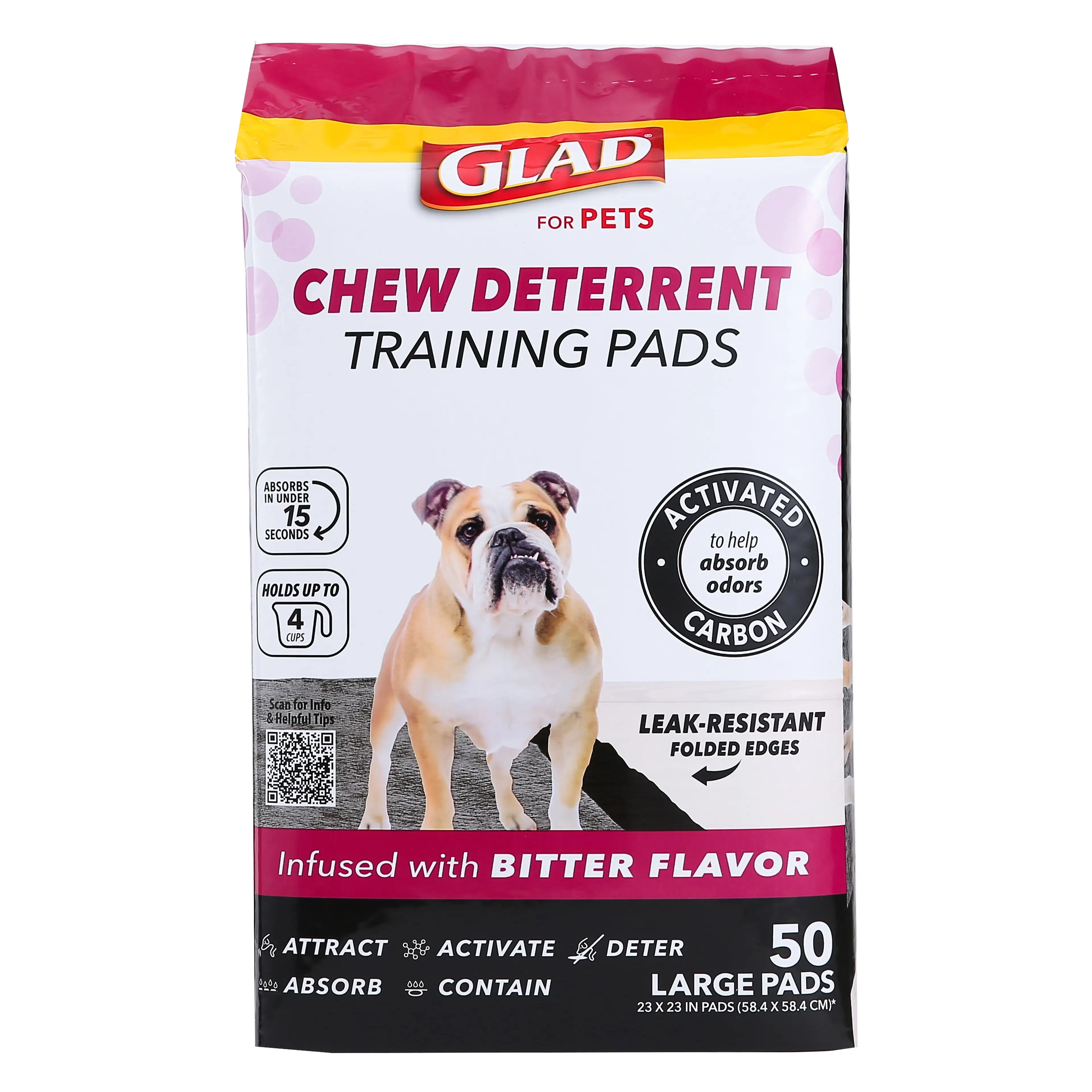 Glad Activated Carbon Puppy Dog Training Pads with Chew Deterrent & Odor Control 23x23 50ct