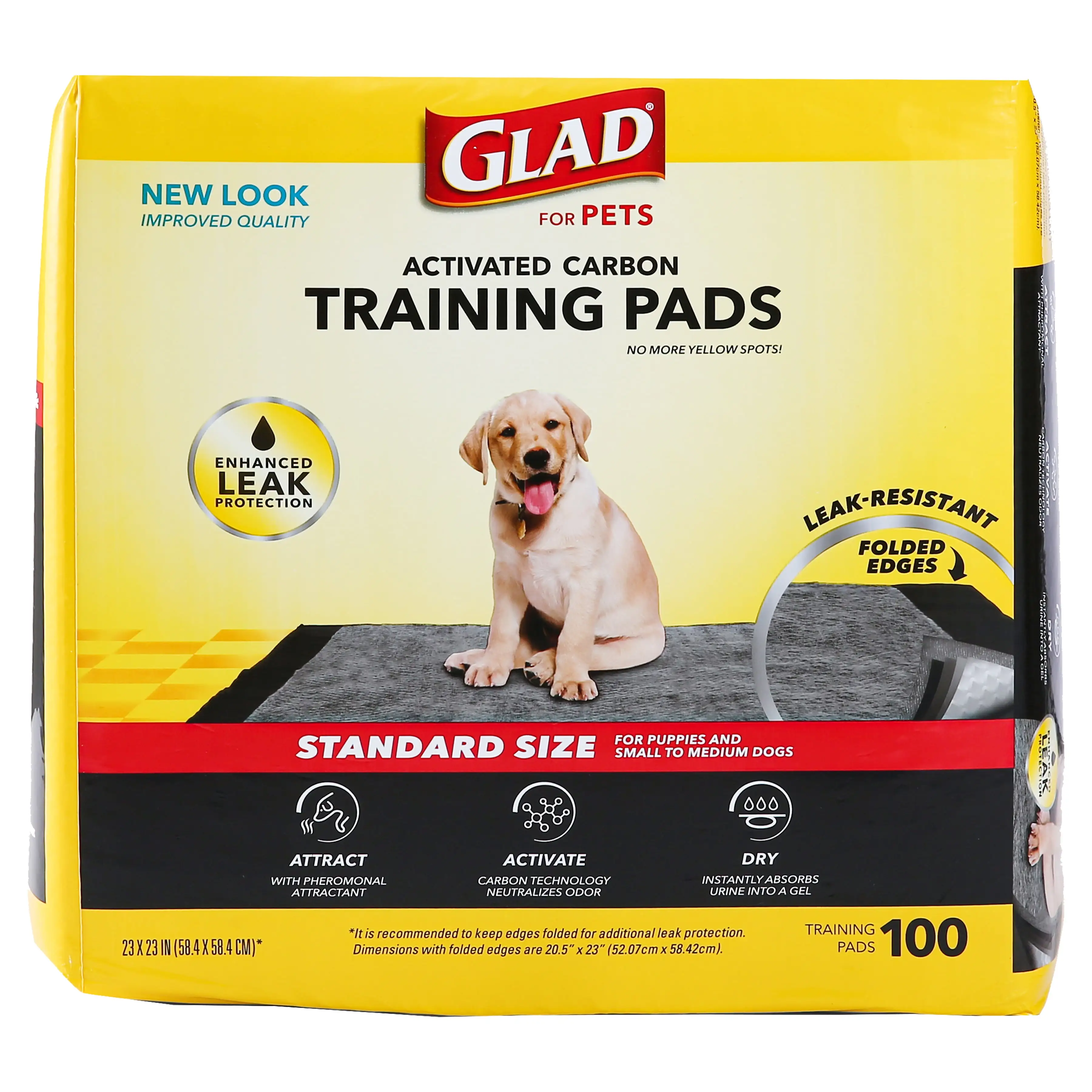 Glad Activated Charcoal Leak-Resistant Training Pads for Dogs. 23in x 23in. 100 Count