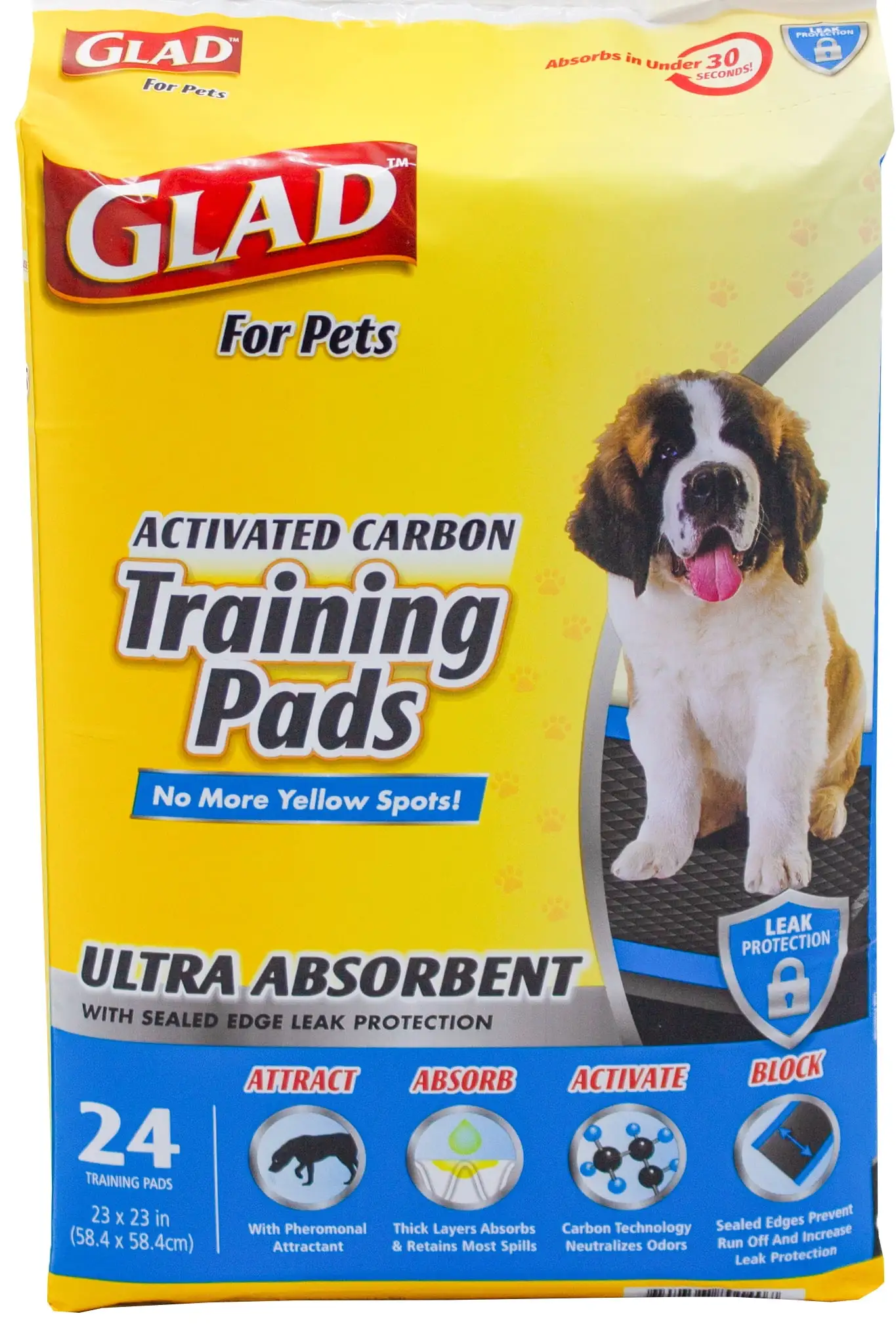 Glad for Pets Heavy Duty Ultra-Absorbent Activated Charcoal Puppy Pads with Leak-Proof edges. Pee Pads for Dogs Perfect for Training New Puppies. 24 count