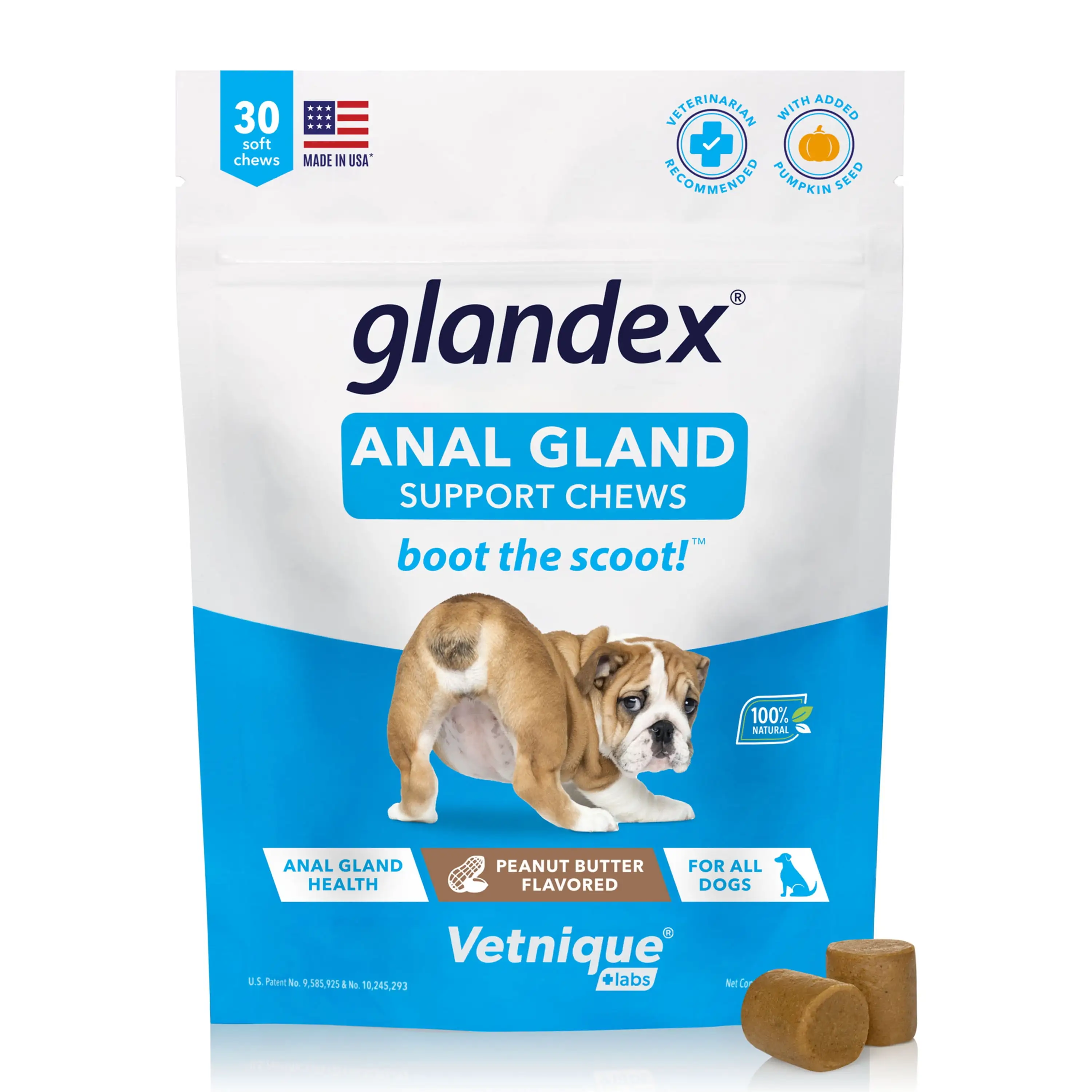 Glandex Peanut Butter Anal Gland Support for Dogs. 30 Soft Chews