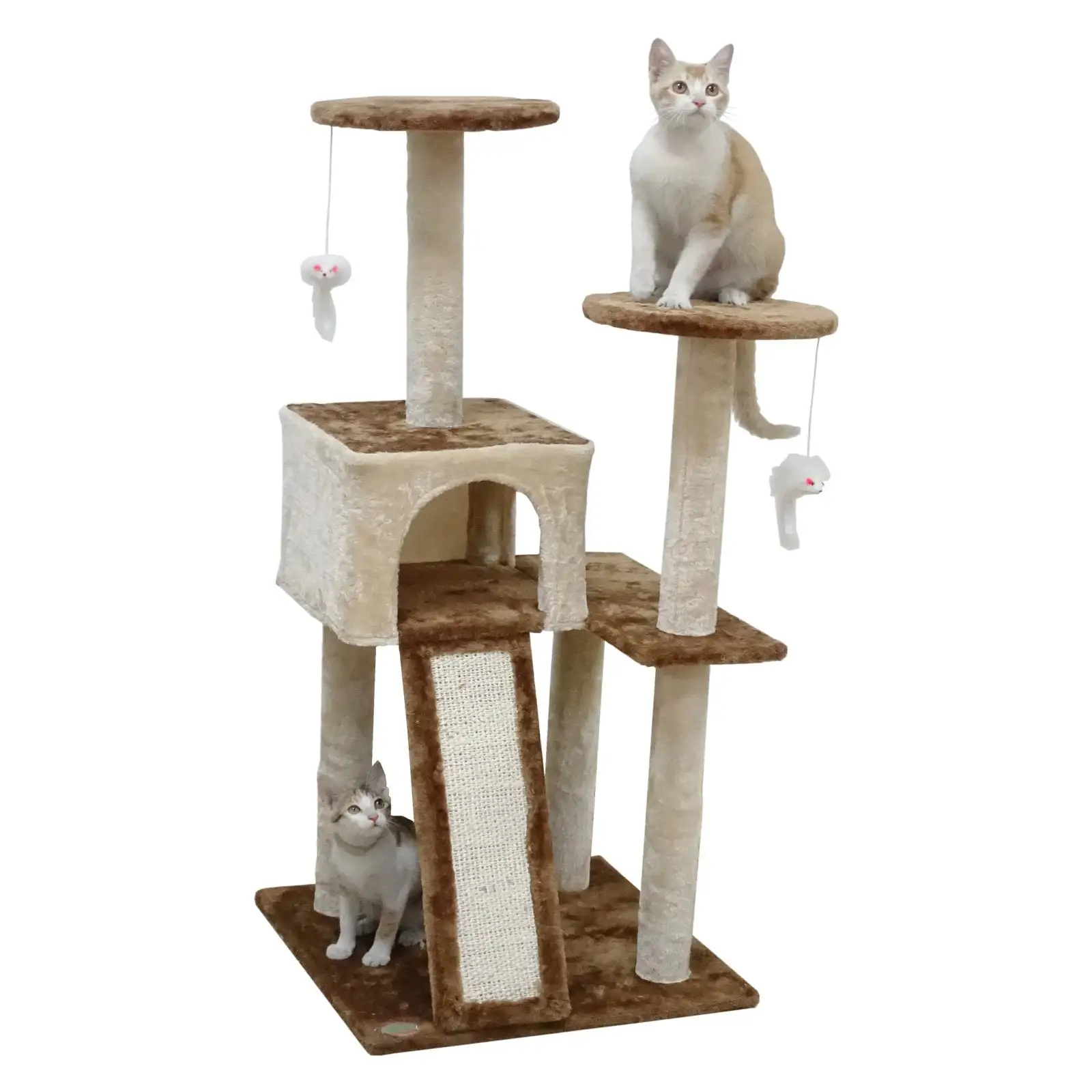 Go Pet Club 44-in Cat Tree & Condo Scratching Post Tower. Beige & Brown