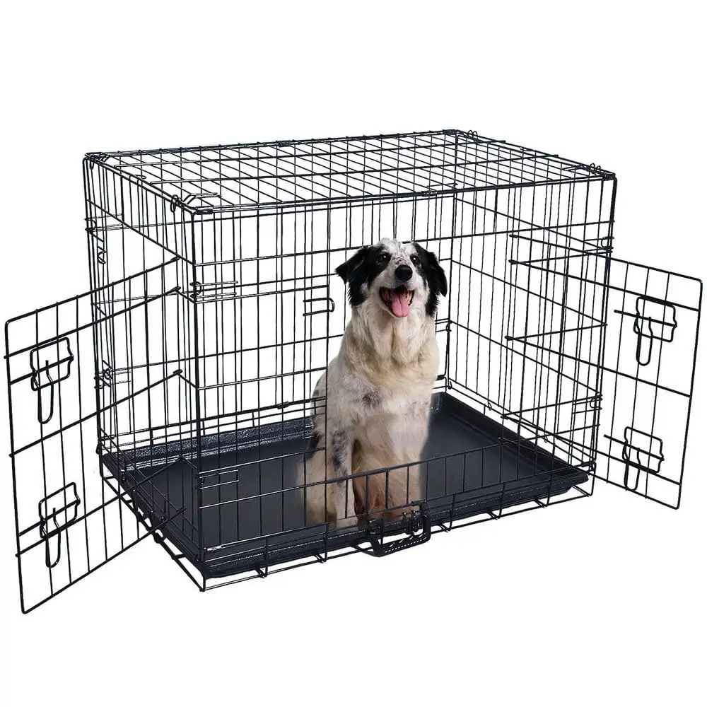 GoDecor 36 Dog Crate Kennel Folding Metal Pet Cage 2 Doors Indoor Outdoor Black