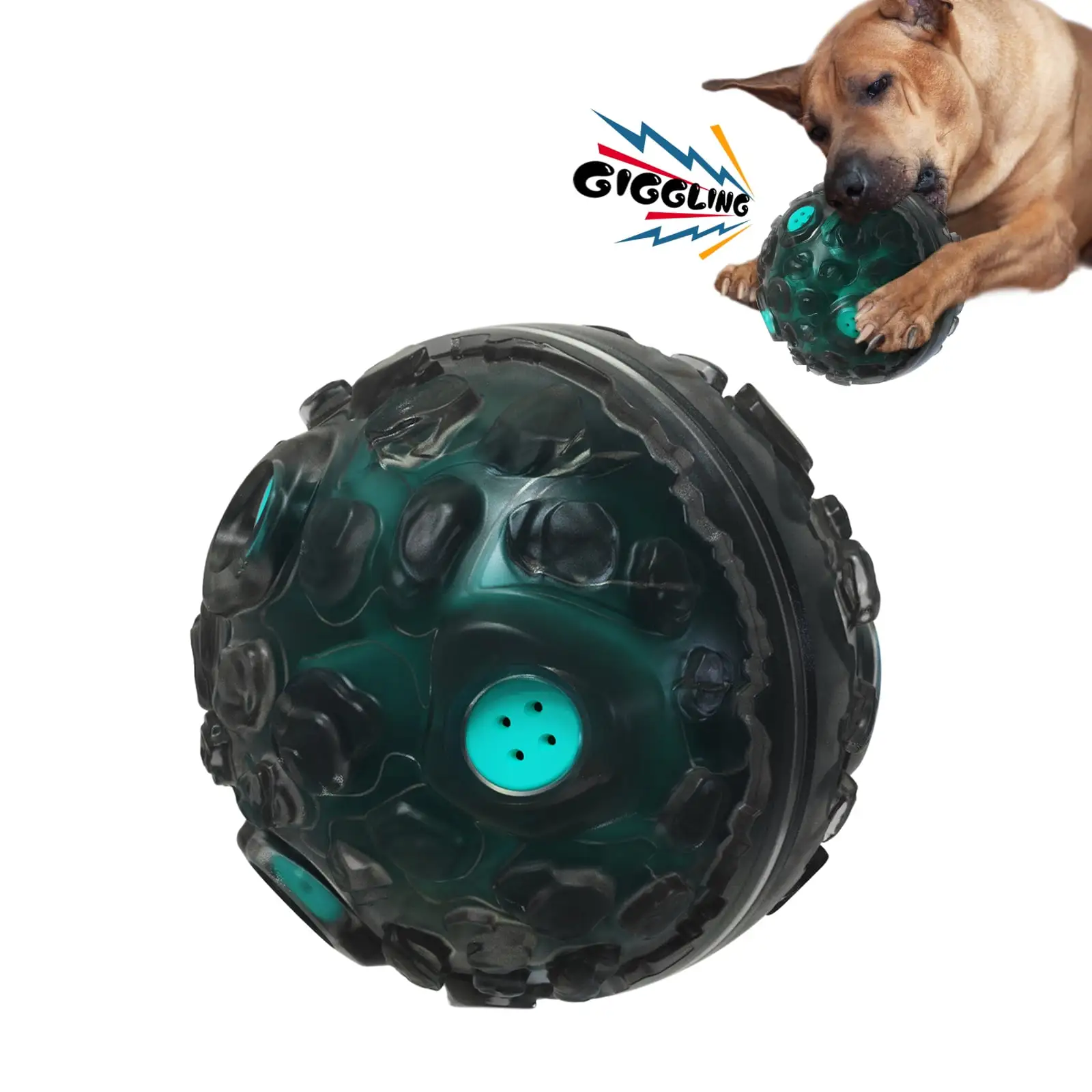 Goaxuzt Dog Toy Ball For Aggressive Chewers Giggle Chew Interactive Fetch Ball With Squeaker For Medium Large Dogs. Blue