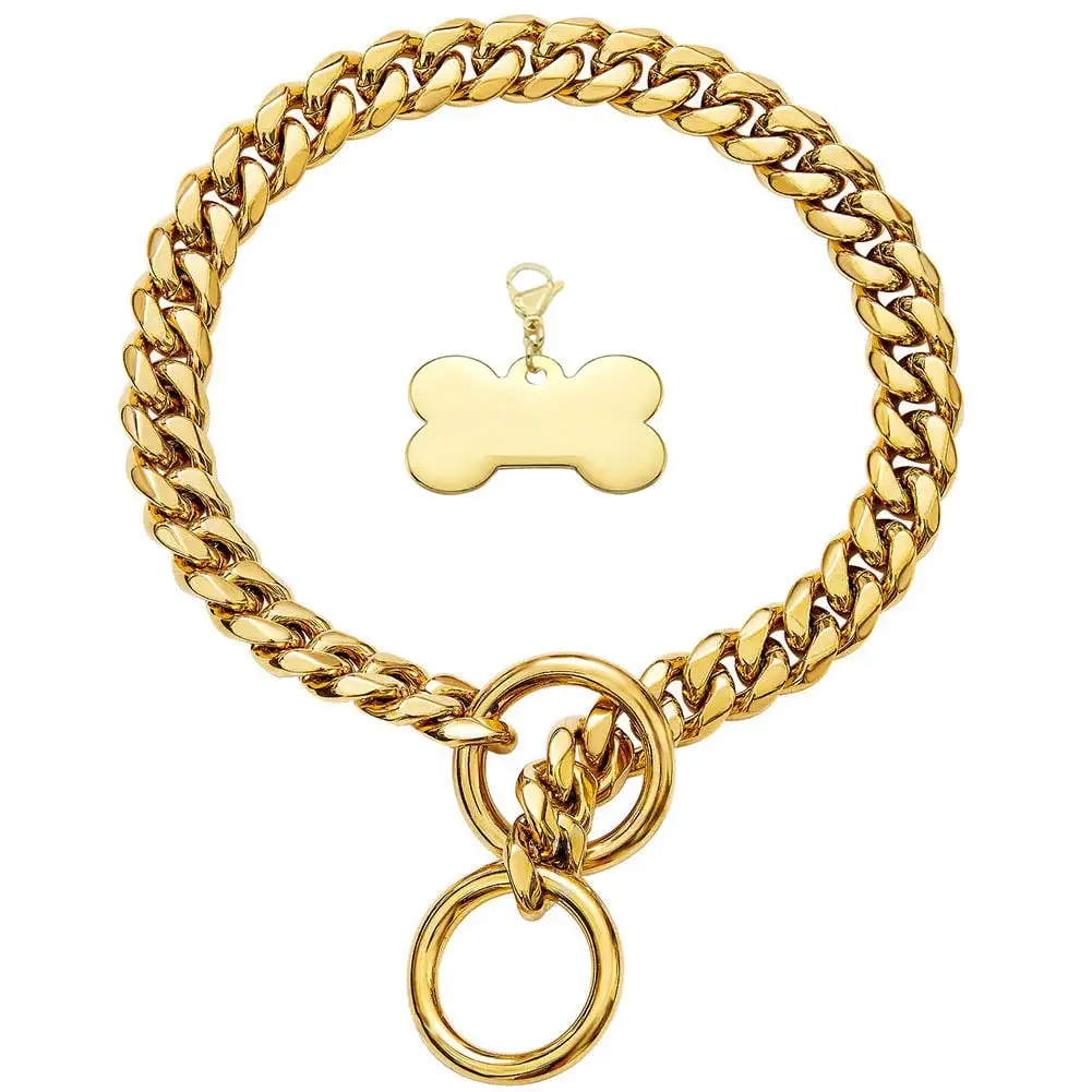 Gold Dog Collar Slip On Stainless Steel Cuban Chain Metal For Small Puppy Dogs