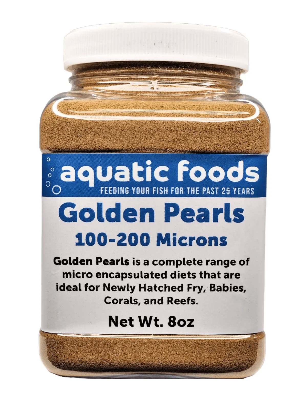 Golden Pearls 100-200 Micron Powder For Newly Hatched Fry and Babies of Shrimp. Axolotls. Discus. Cichlids. Catfish. Tetras. Angel Fish. Guppies. Bettas. Goldfish. Corals. Reefs ??oz Small Jar