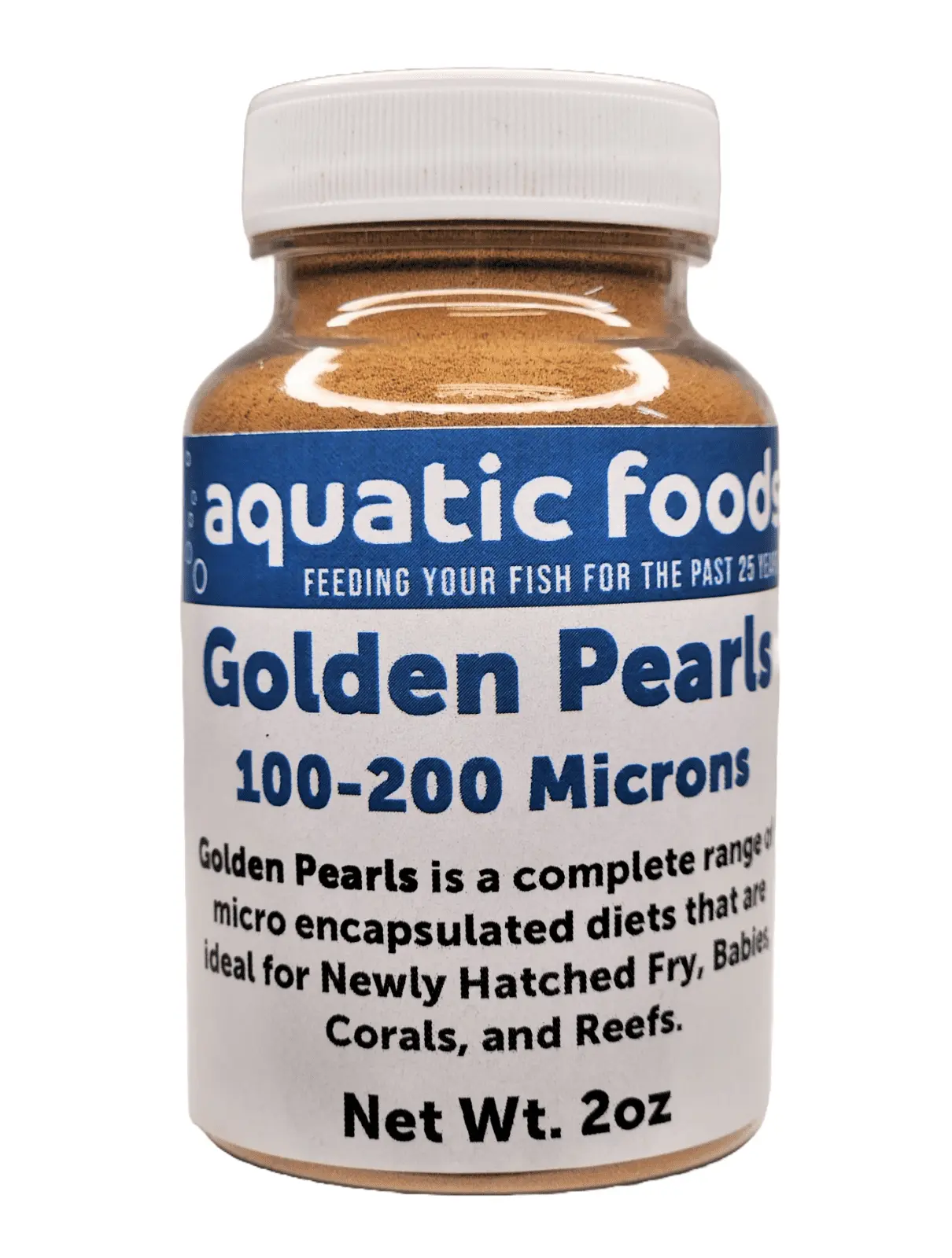 Golden Pearls 100-200 Micron Powder For Newly Hatched Fry and Babies of Shrimp. Axolotls. Discus. Cichlids. Catfish. Tetras. Angel Fish. Guppies. Bettas. Goldfish. Corals. Reefs??oz Bottle