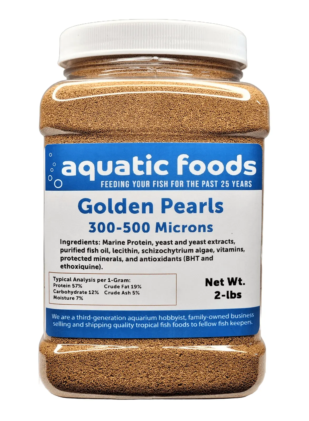 Golden Pearls 300-500 Micron Size For New Fry and Juveniles of Shrimp. Axolotls. Discus. Cichlids. Catfish. Tetras. Angel Fish. Guppies. Bettas. Goldfish. Corals. Reefs??-lb Med Jar