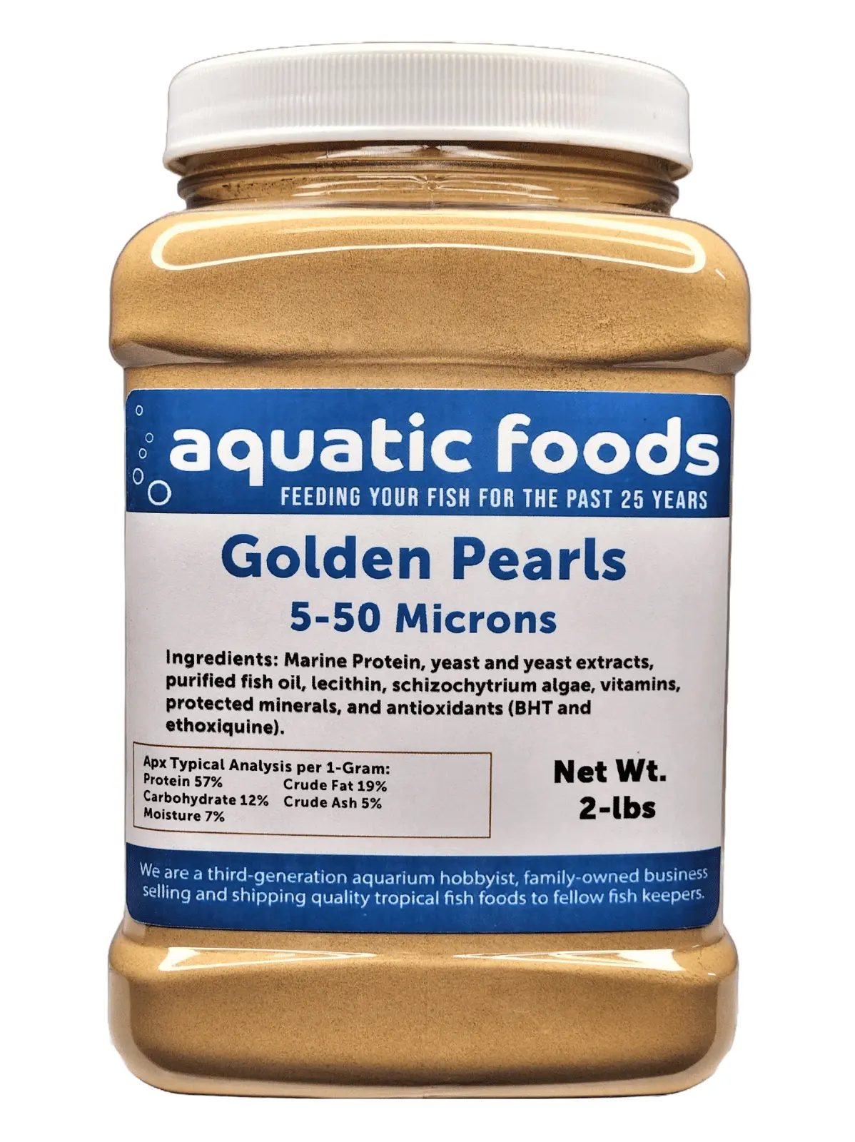 Golden Pearls 5-50 Microns (Powder) For Newly Hatched Fry and Babies of Shrimp. Axolotls. Discus. Cichlids. Catfish. Tetras. Angel Fish. Guppies. Bettas. Goldfish. Corals. Reefs??-lb Med Jar