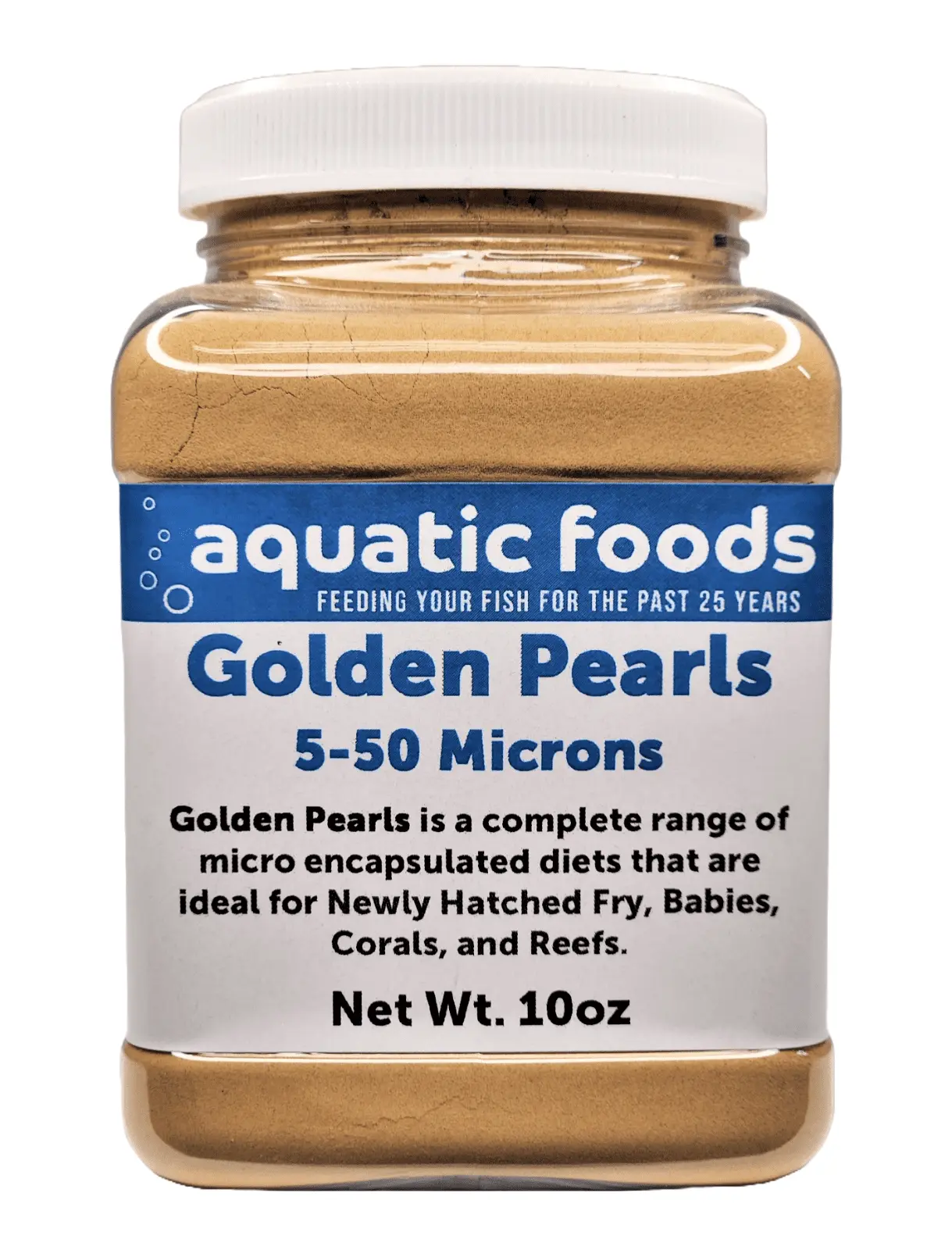 Golden Pearls 5-50 Microns (Powder) For Newly Hatched Fry and Babies of Shrimp. Axolotls. Discus. Cichlids. Catfish. Tetras. Angel Fish. Guppies. Bettas. Goldfish. Corals. Reefs...10oz Small Jar