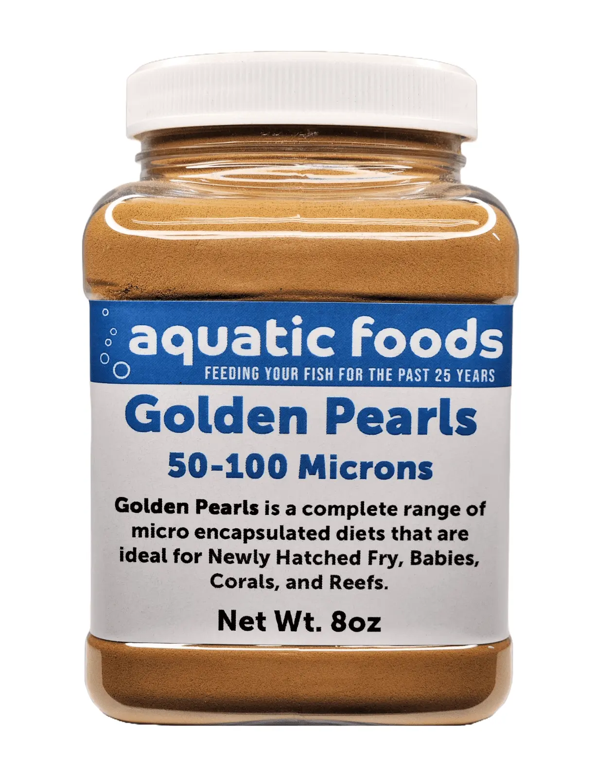 Golden Pearls 50-100 Micron Powder For Newly Hatched Fry and Babies of Shrimp. Axolotls. Discus. Cichlids. Catfish. Tetras. Angel Fish. Guppies. Bettas. Goldfish. Corals. Reefs ??oz Small Jar