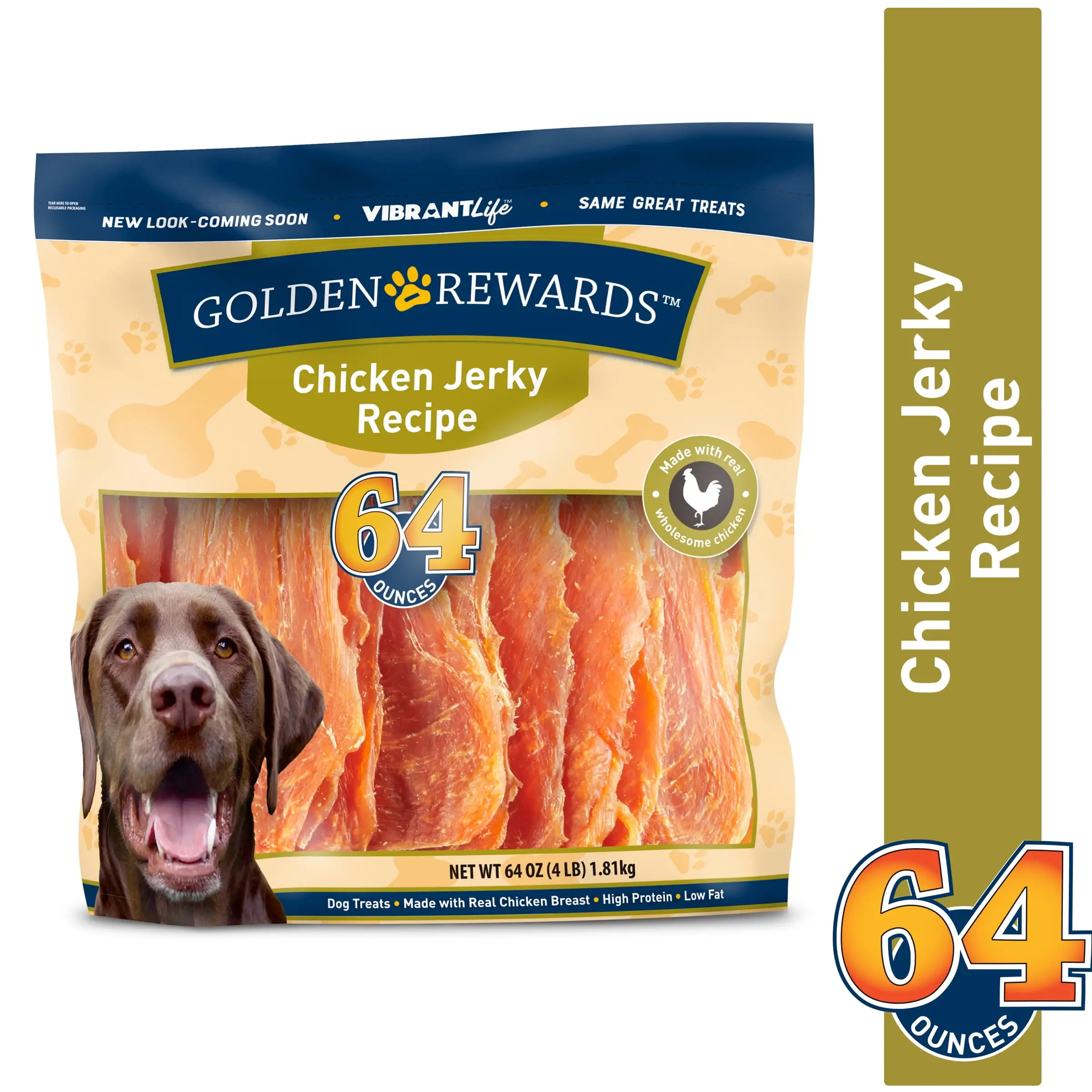 Golden Rewards Chicken Flavor Jerky Training Treats for Dogs. 64 oz.