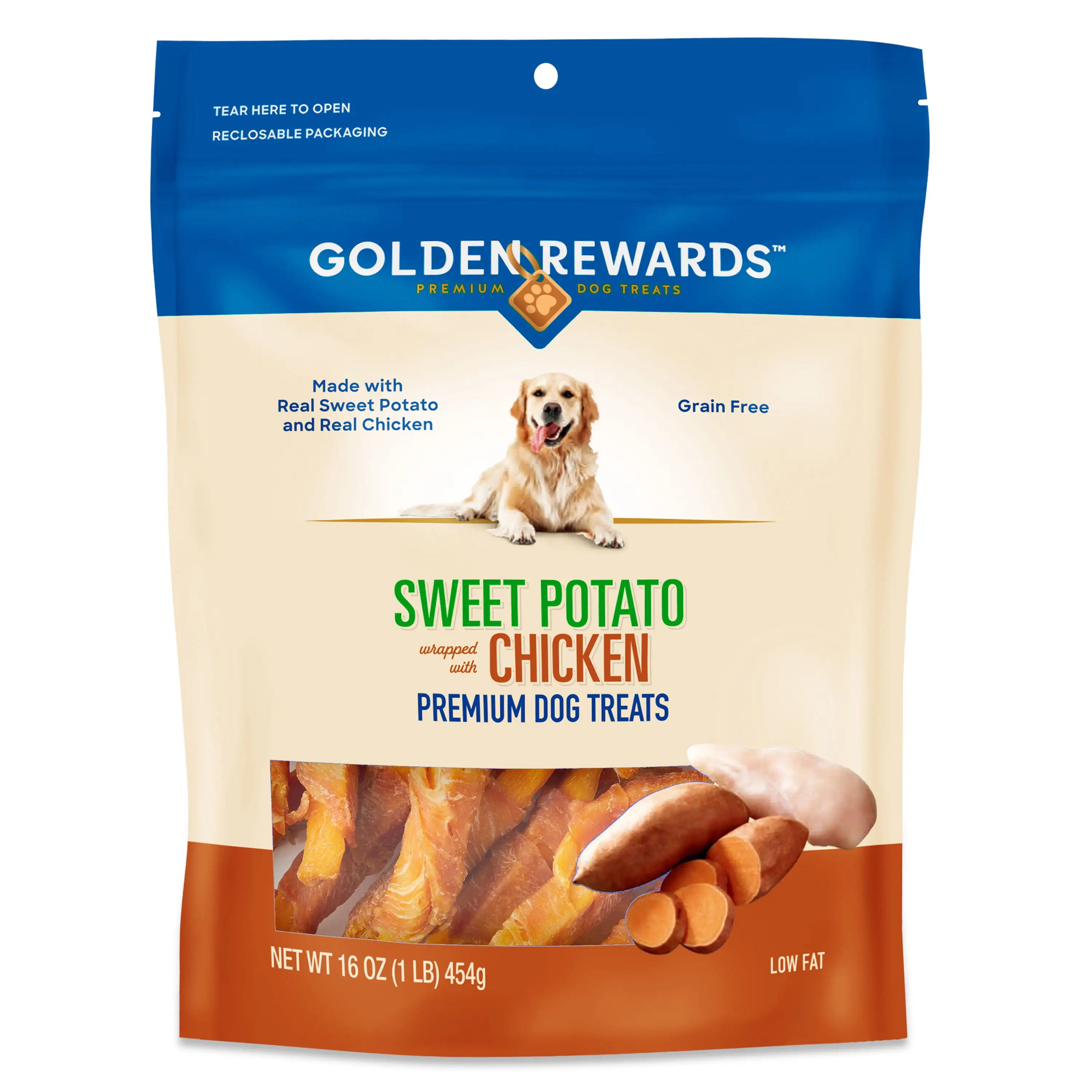 Golden Rewards Sweet Potato Wrapped with Chicken Dog Treats. 16 oz