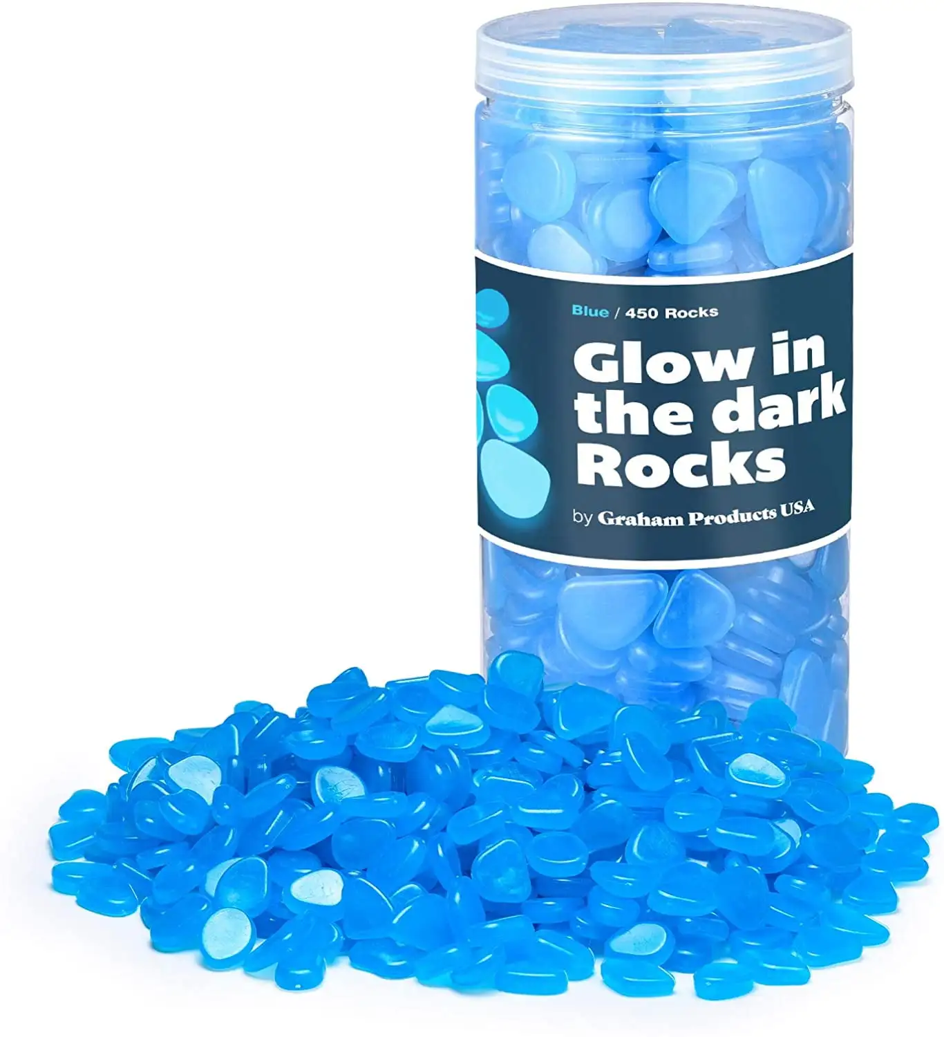 Graham Products Blue Glow in The Dark Rocks 450 Count for Gardens or Fish Tanks. Aquarium Rocks. Terrarium Rocks. Glow in the Dark Pebbles