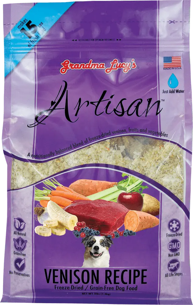 Grandma Lucy's Artisan Grain-Free Venison Freeze-Dried Dog Food. 3-lb Bag