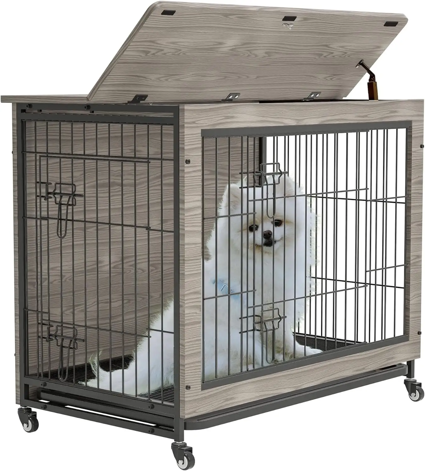 Gray Heavy-Duty Dog Crate Furniture 23 Inch Stylish Wooden Indoor Kennel