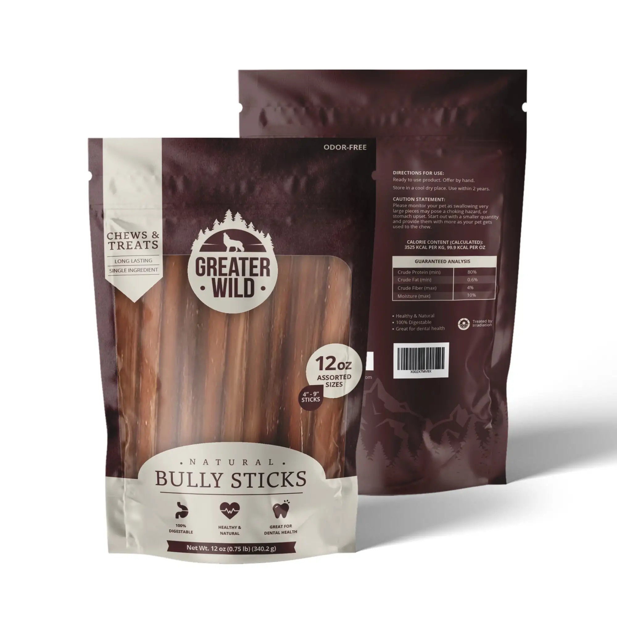 Greater Wild All Natural Ingredient 4-9 Assorted Bully Sticks Size. Chews & Treats for Dogs - 12oz