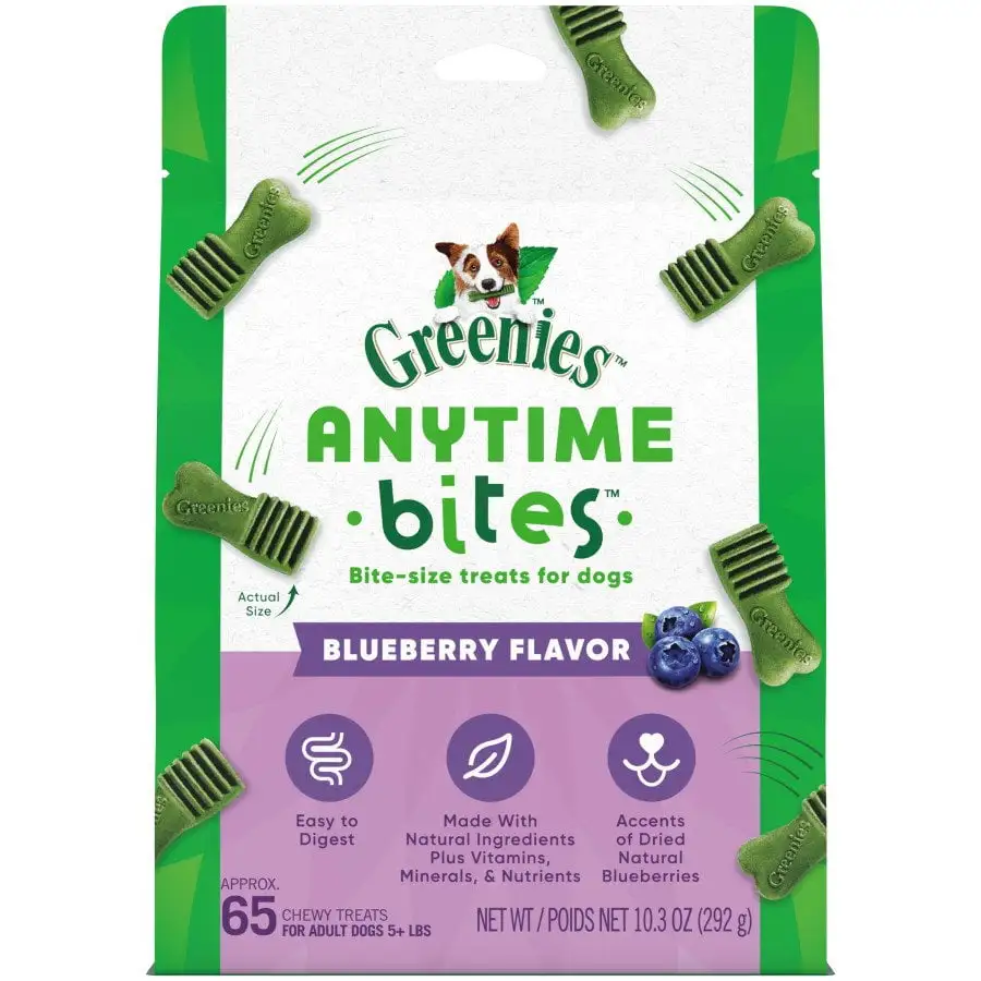 Greenies Anytime Bites Bite-Size Dog Dental Treats Blueberry. 10.3 oz