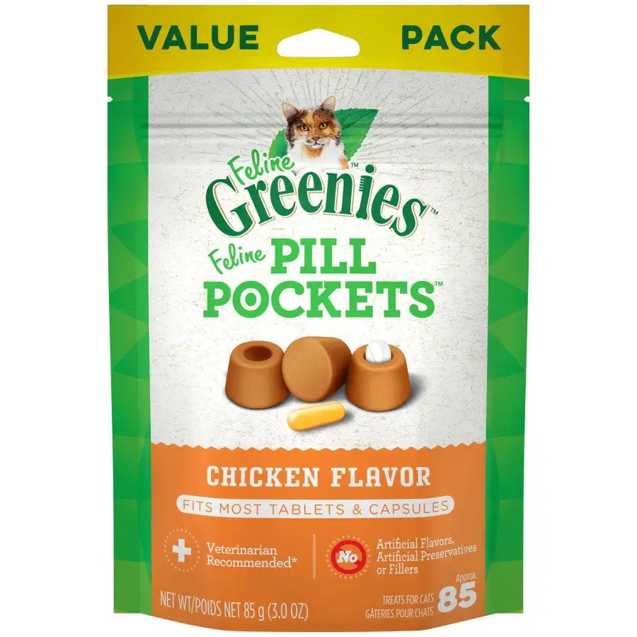 Greenies Feline Pill Pockets Cat Treats Chicken. 3 oz. 85 ct