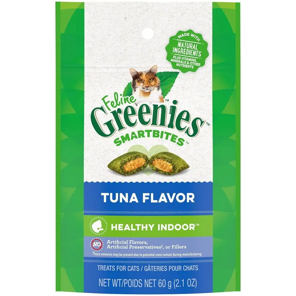 Greenies Feline Smartbites Healthy Indoor Natural Treats for Cats. Tuna Flavor. 2.1 oz.