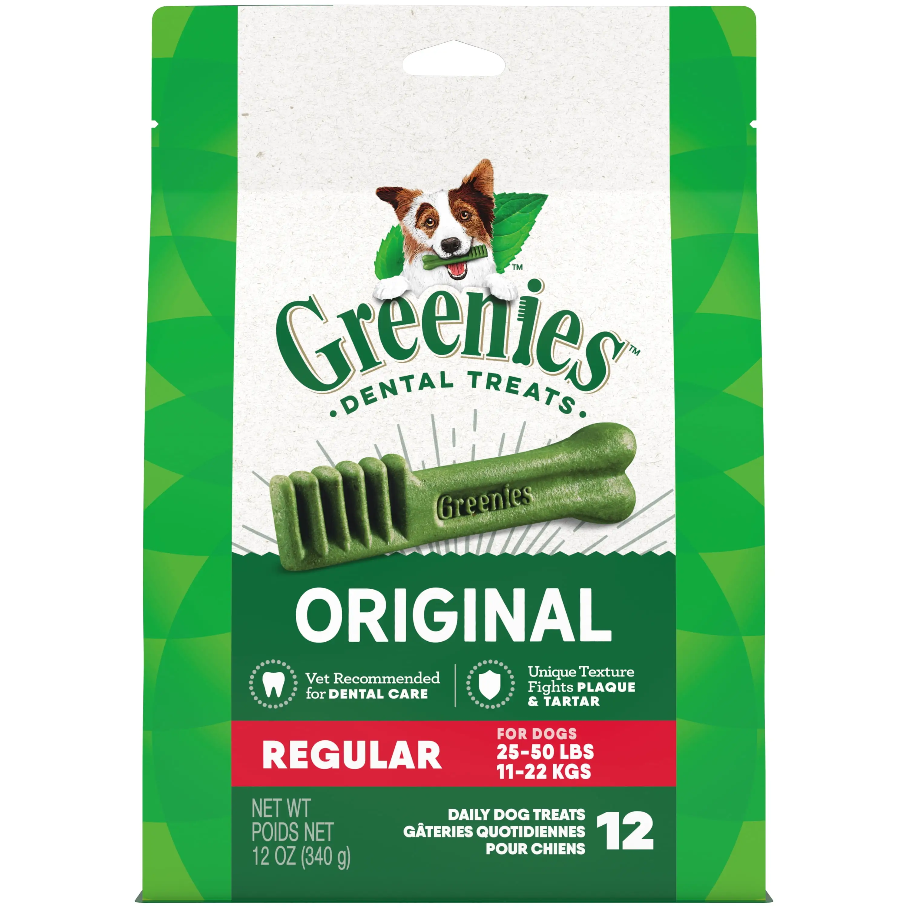 Greenies Original Regular Size Natural Dental Dog Treats. 12 oz Pack (12 Treats)