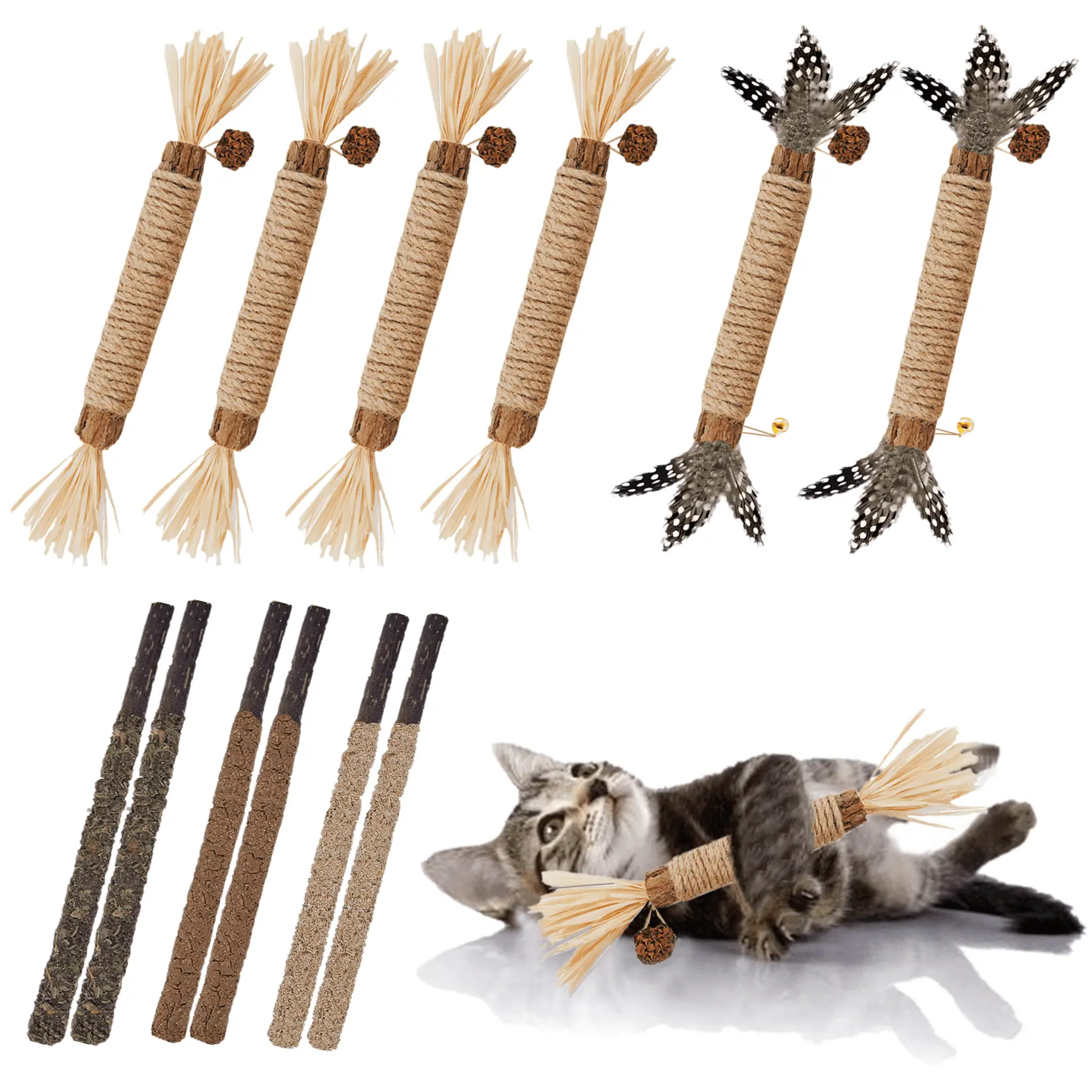 Grembeb 12 Pack Cat Chewing Toy Catnip Kitten Treat Kitten Silvervine Stick for Teeth Indoor