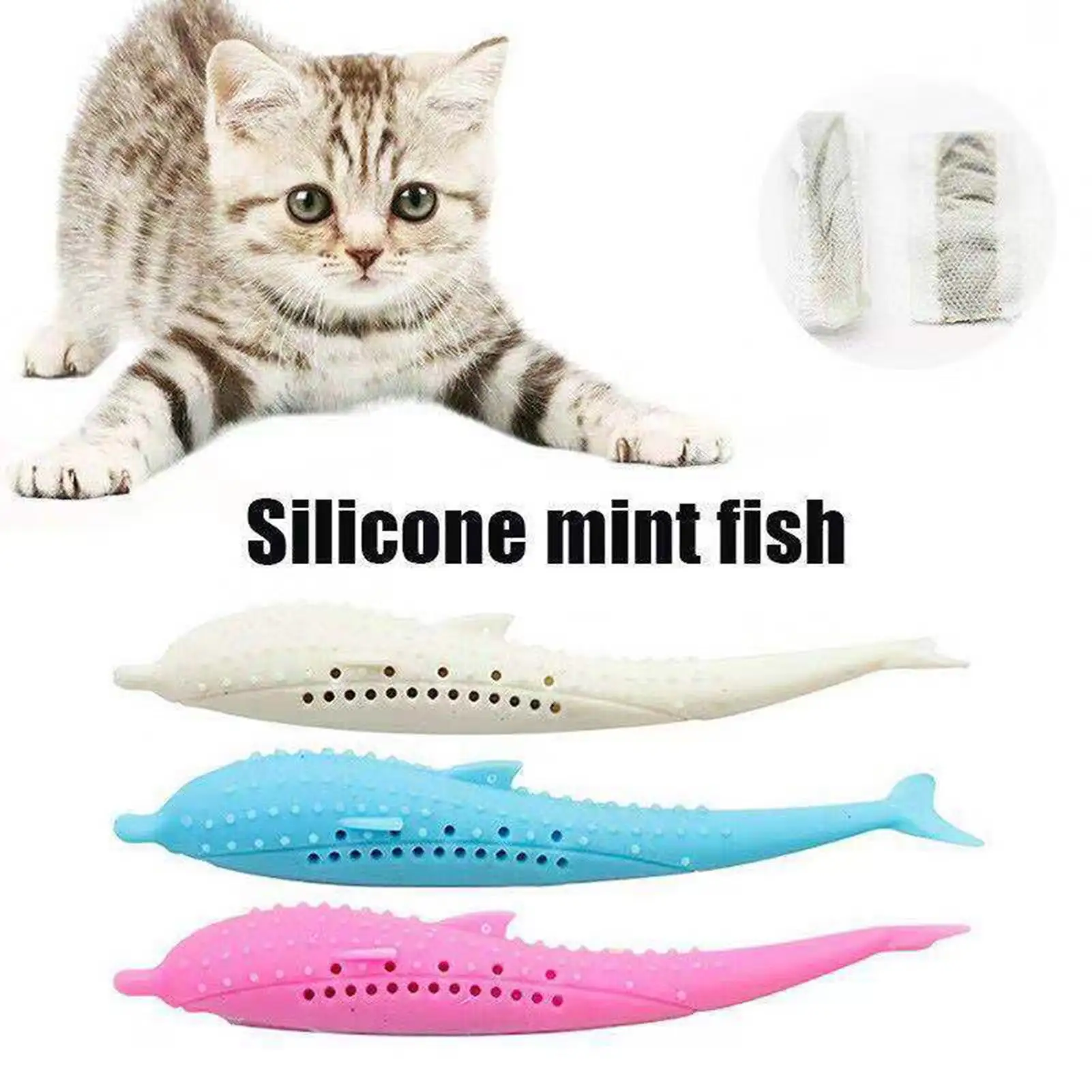 Guiexla Interactive Silicone Fish Cat Toy Catnip Fillable Relieve Boredom Food-grade Teeth Cleaning Chew Stick for Cats Promotes Healthy Teeth Active Playtime