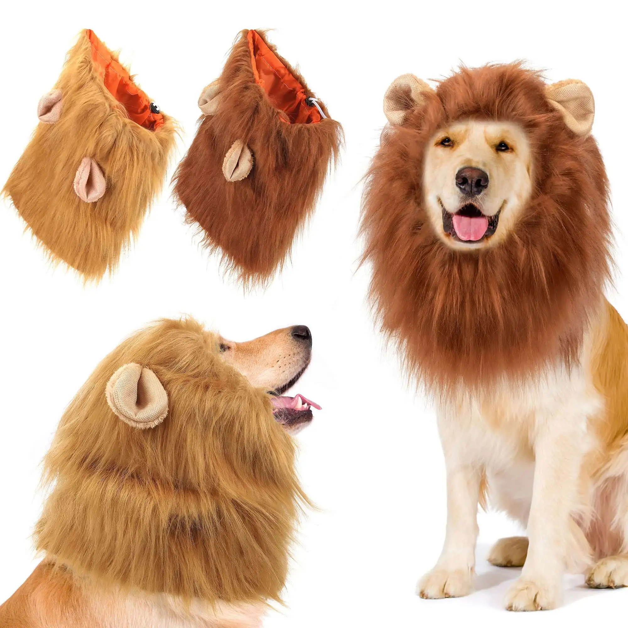 Gustave Lion Mane Costume for Dog Realistic Funny Adjustable Lion Costume Wig with Ears for Medium Large Dog. Halloween Christmas Cosplay Party Pet Dress Up Hat Brown