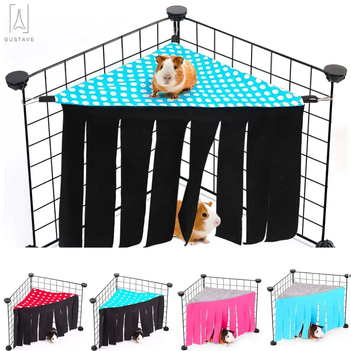 Gustave Small Animal Corner Hideout Corner Cloth Tassels Pet Hideaway Hammock and Sleeping Bed for Pet Guinea Pig Ferret Chinchilla Hedgehog Squirrel Rabbit Blue