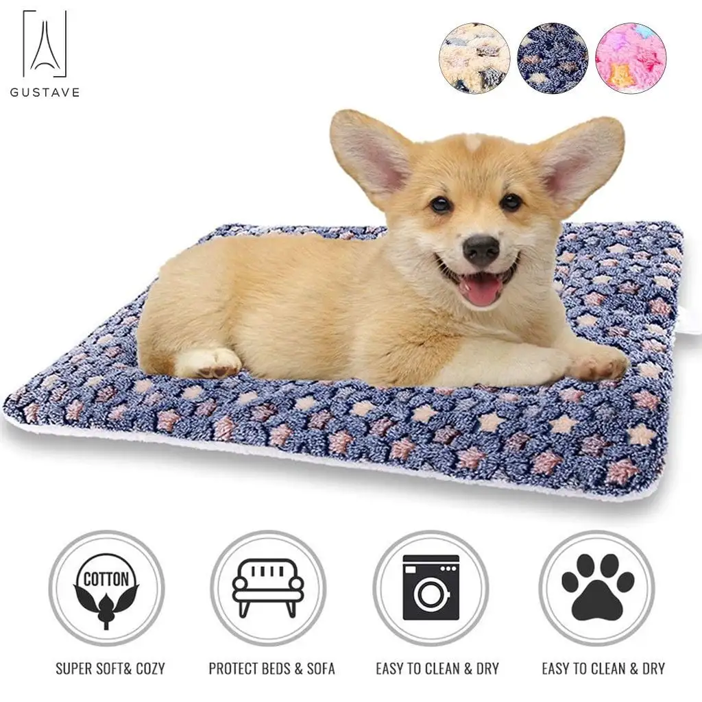 GustaveDesign Large Dog Pet Sleep Mat Soft Warm Reversible Fleece Crate Bed Mat Kennel Pad Cage Cushion for Large Small Medium Dog Cat Blue. L