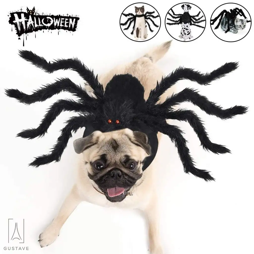 Gustavedesign Dog Cat Halloween Spider Costume. Festival Pet Accessories Dress up Furry Giant Spider Costume for Cat. Small Large Dog L Size